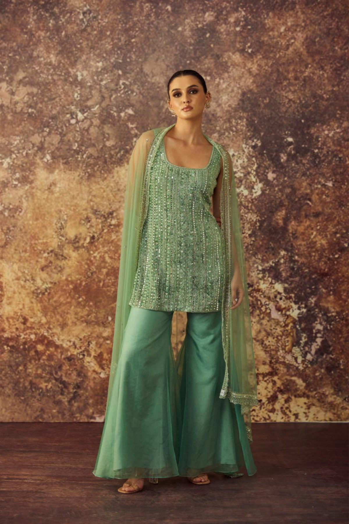 Green Embroidered Kurta Set