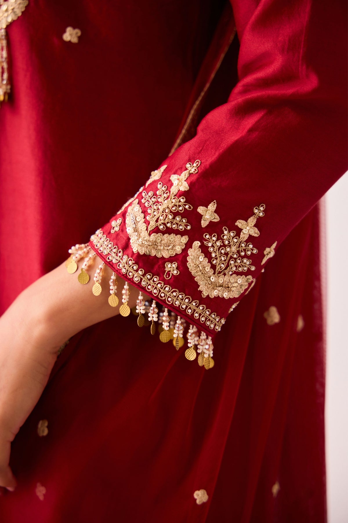 Red Embroidered Sharara Set