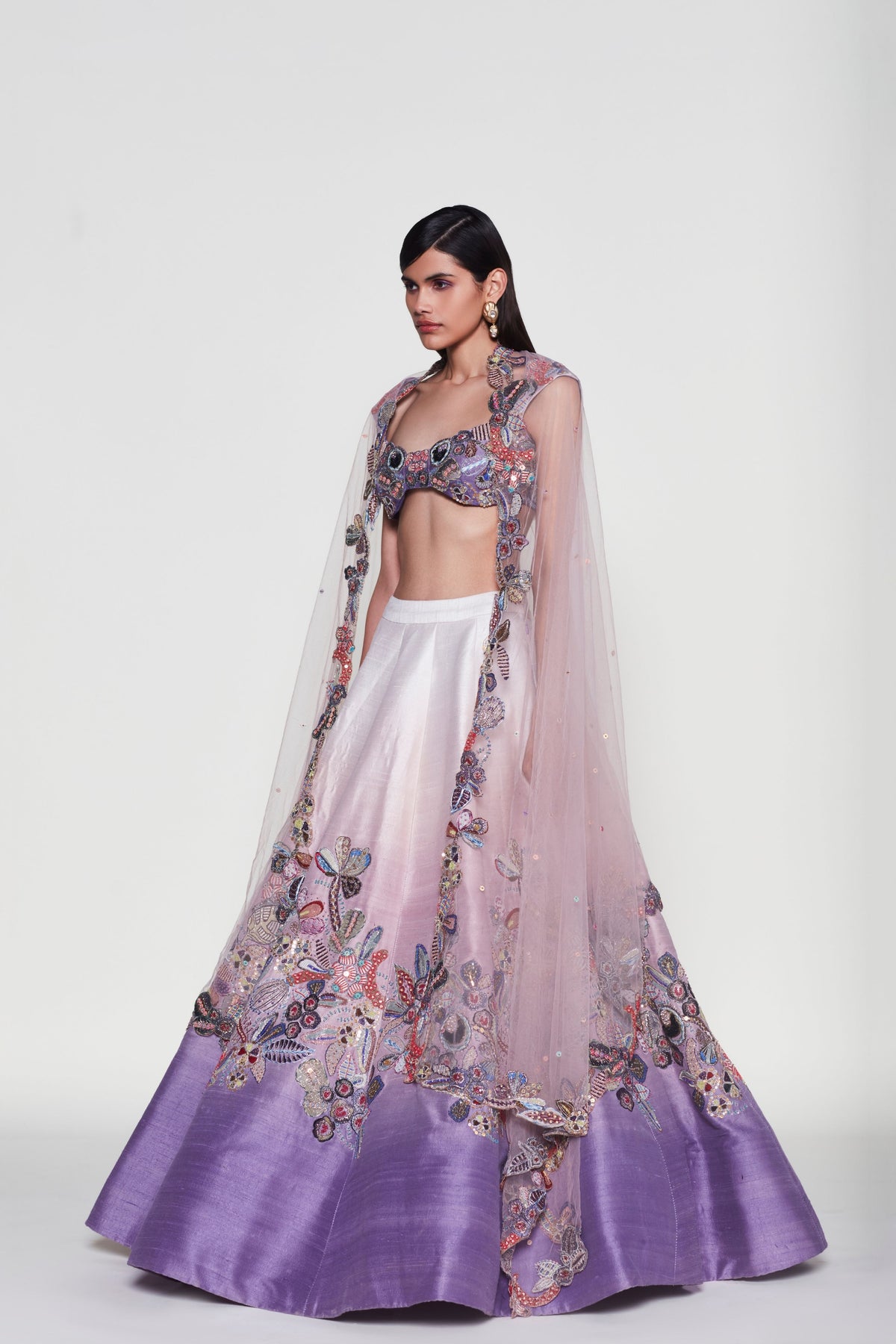 Ivory &amp; Amethyst Clematis Lehenga