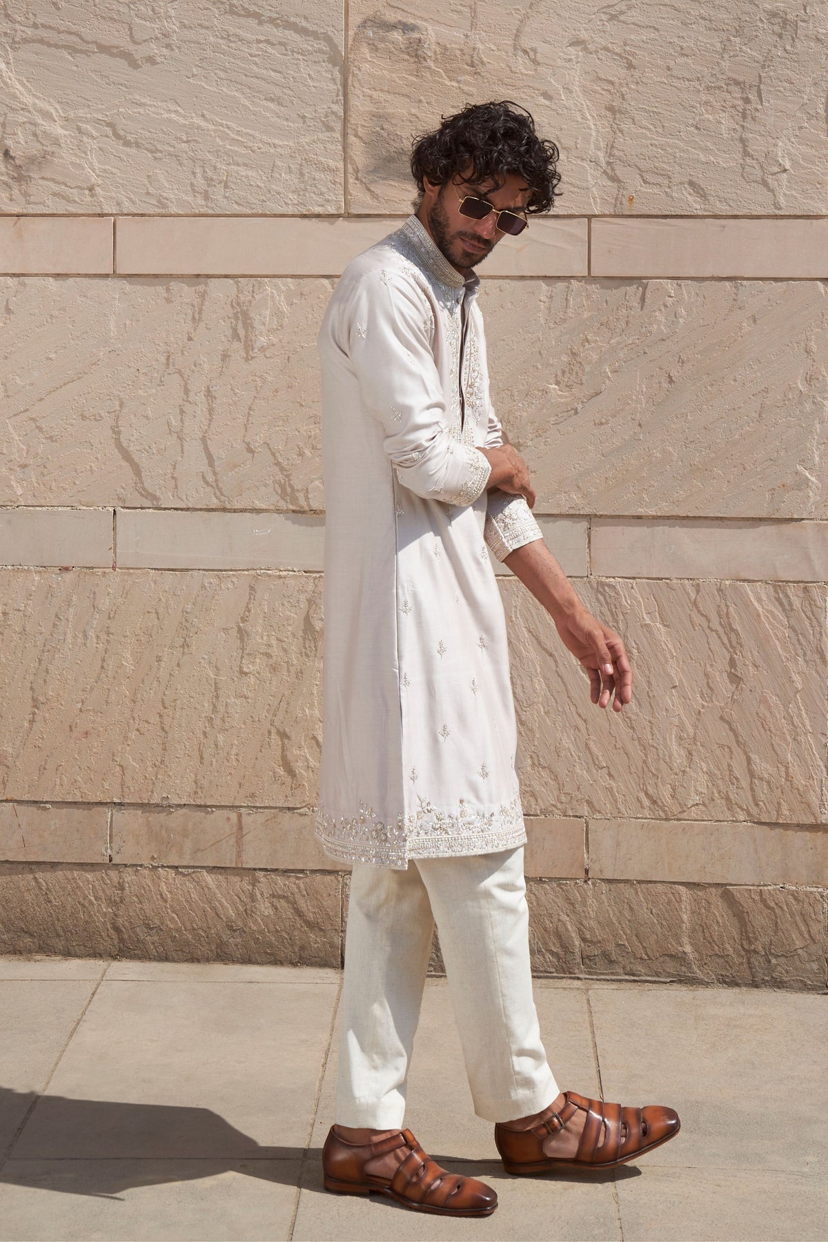 Ivory Geometric Creeper Kurta