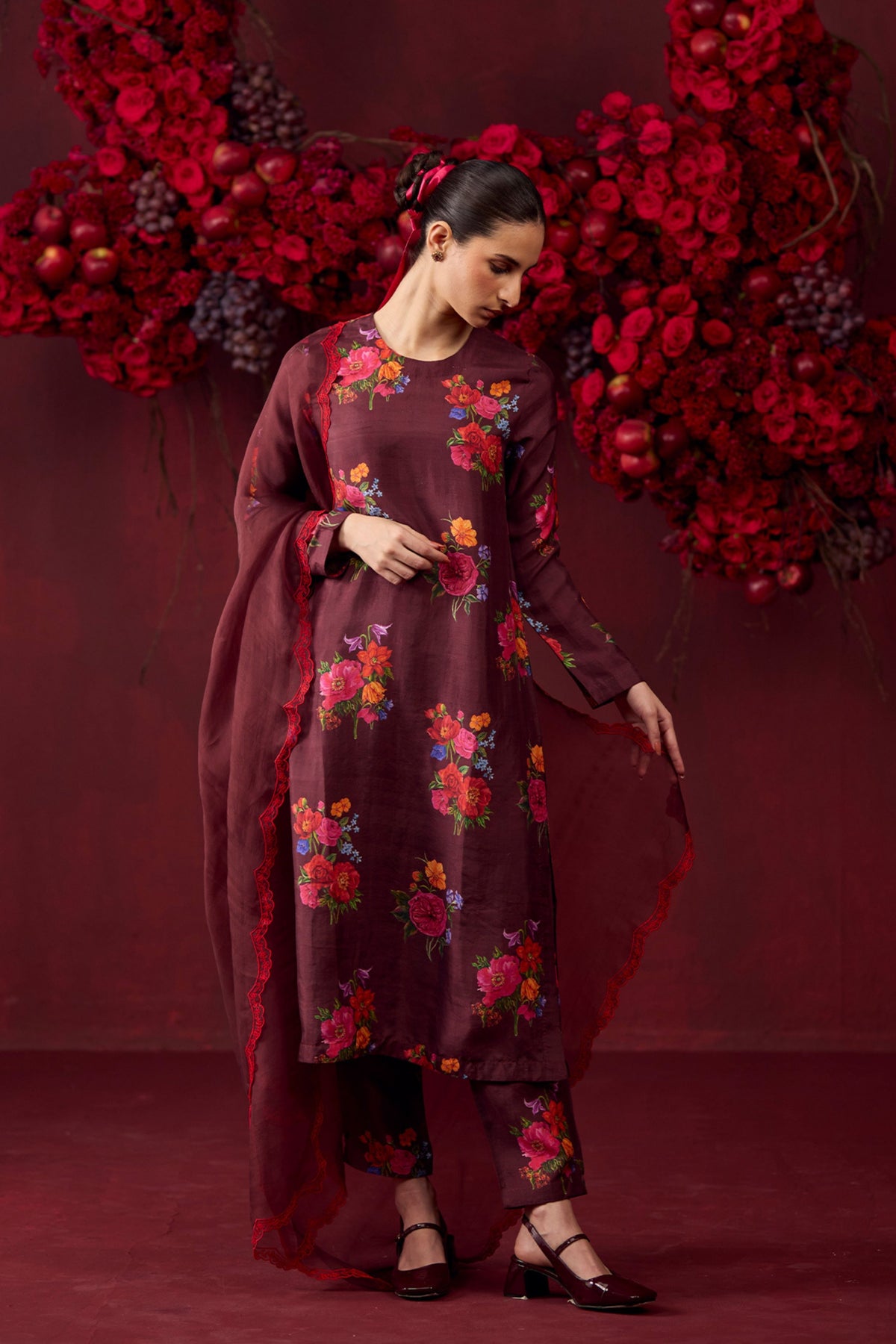 Enchanted Bloom Burgundy Kurta Set