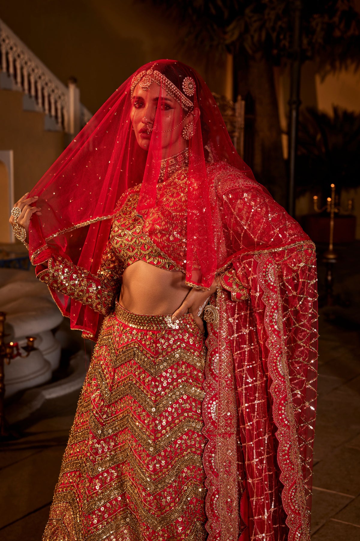 Red Zinnia Lehenga Set