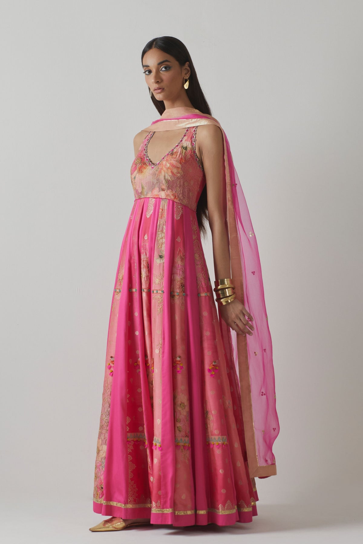 Pink Floral Anarkali Set