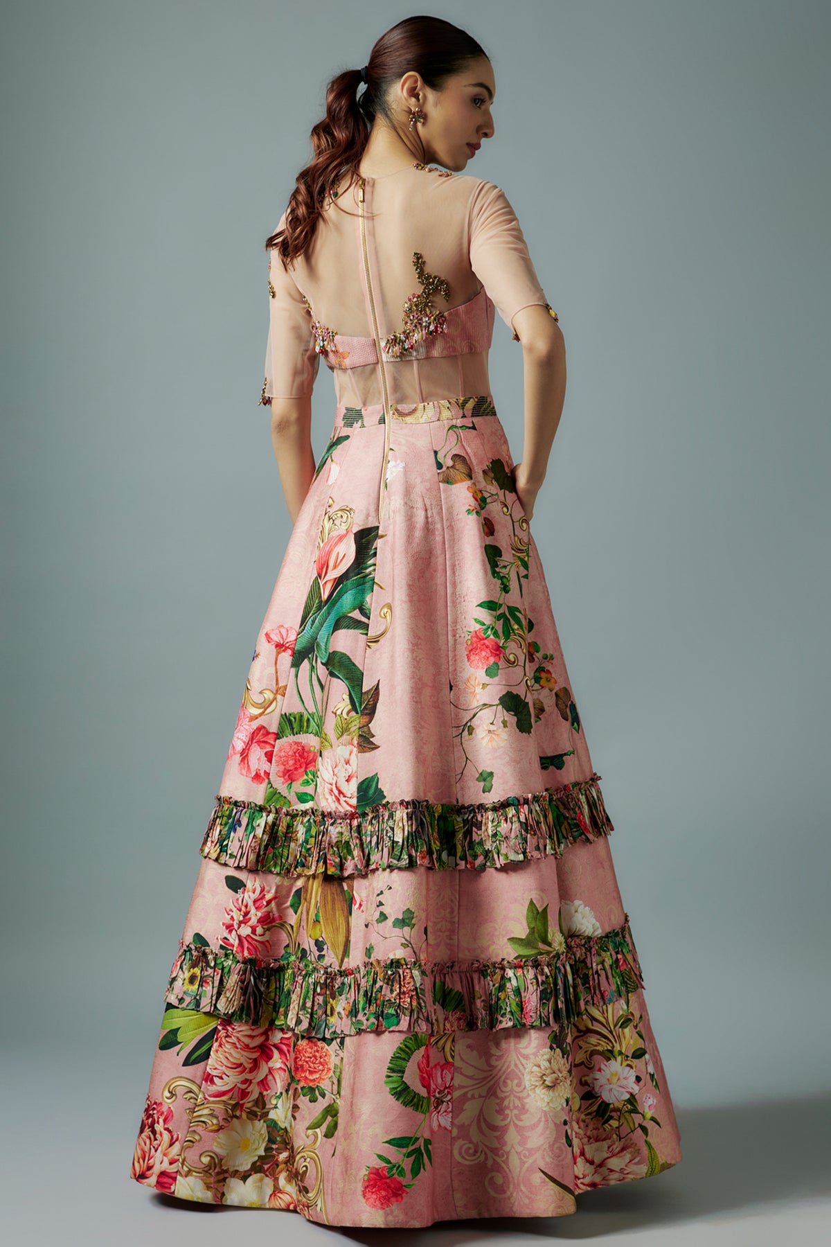 Pink Botanical Printed Gown