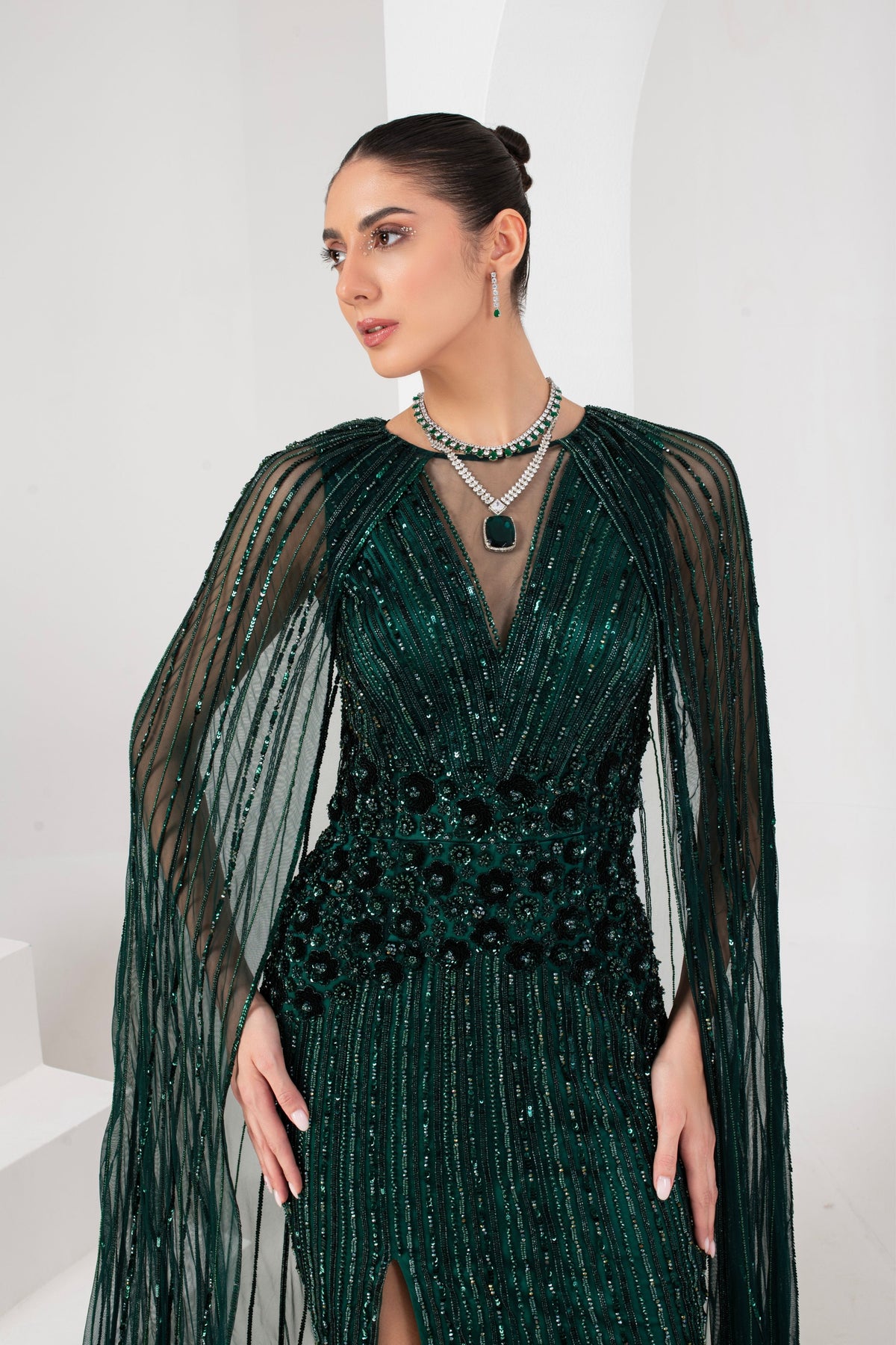 Midnight Green Embellished Gown