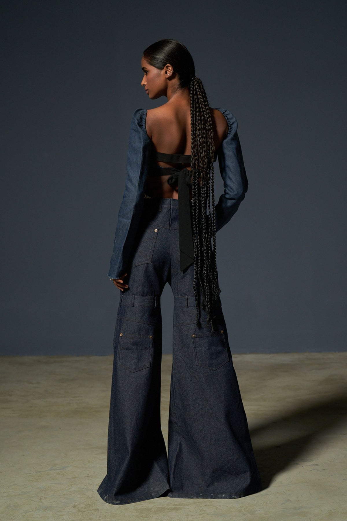 Mid Waist Slit Denim Pants