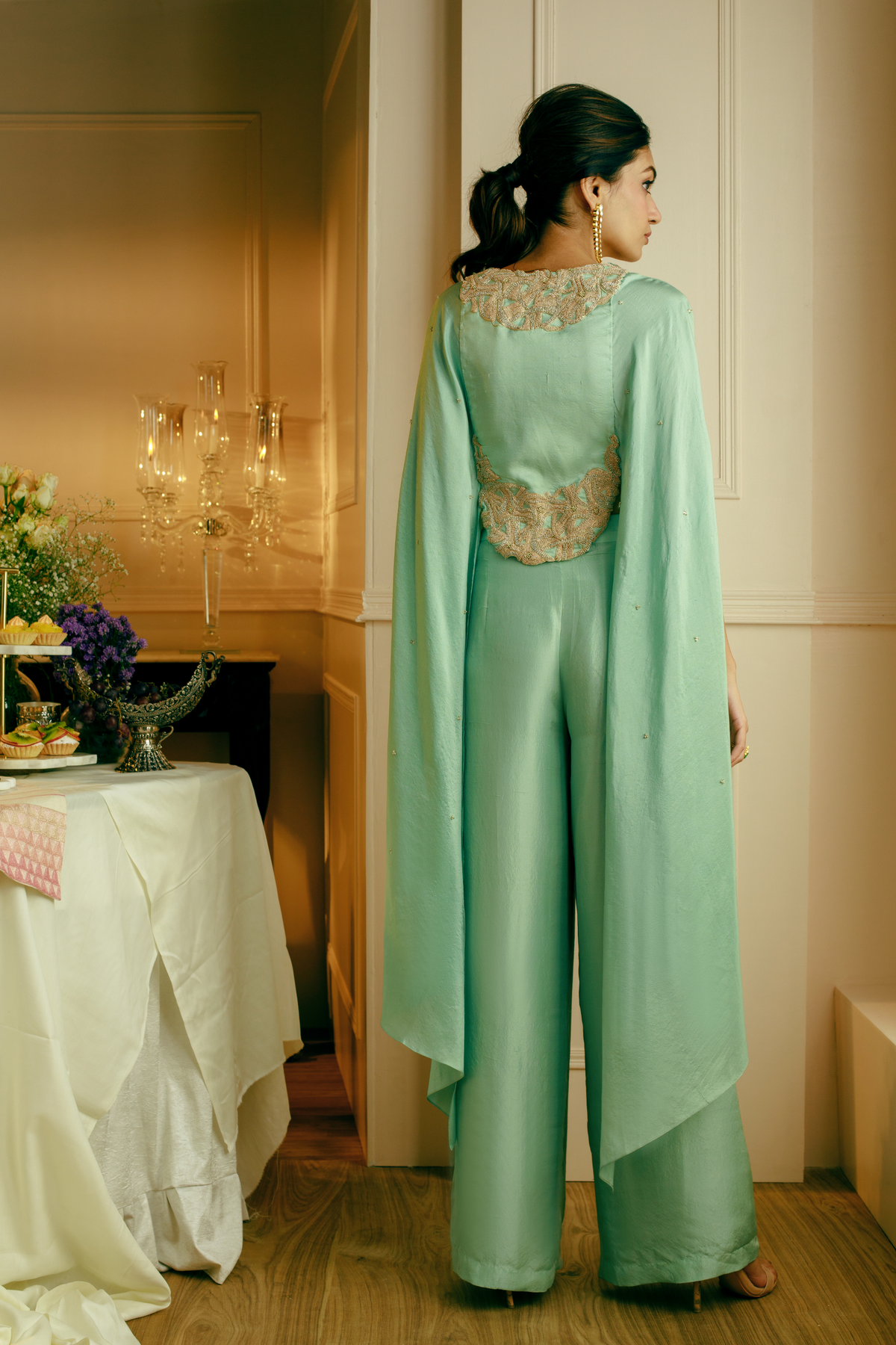 Embroidered Yoke Cape Set