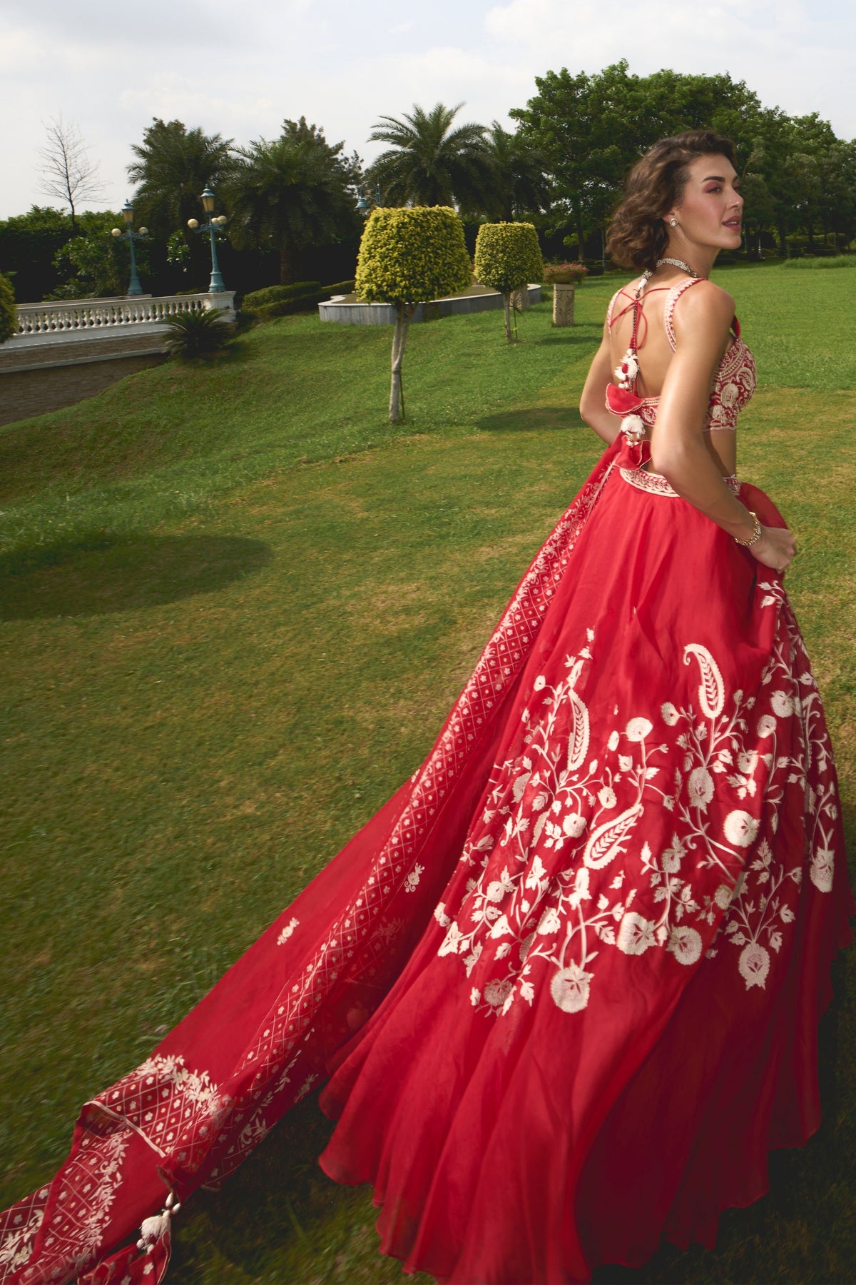 Red Organza Lehenga Set