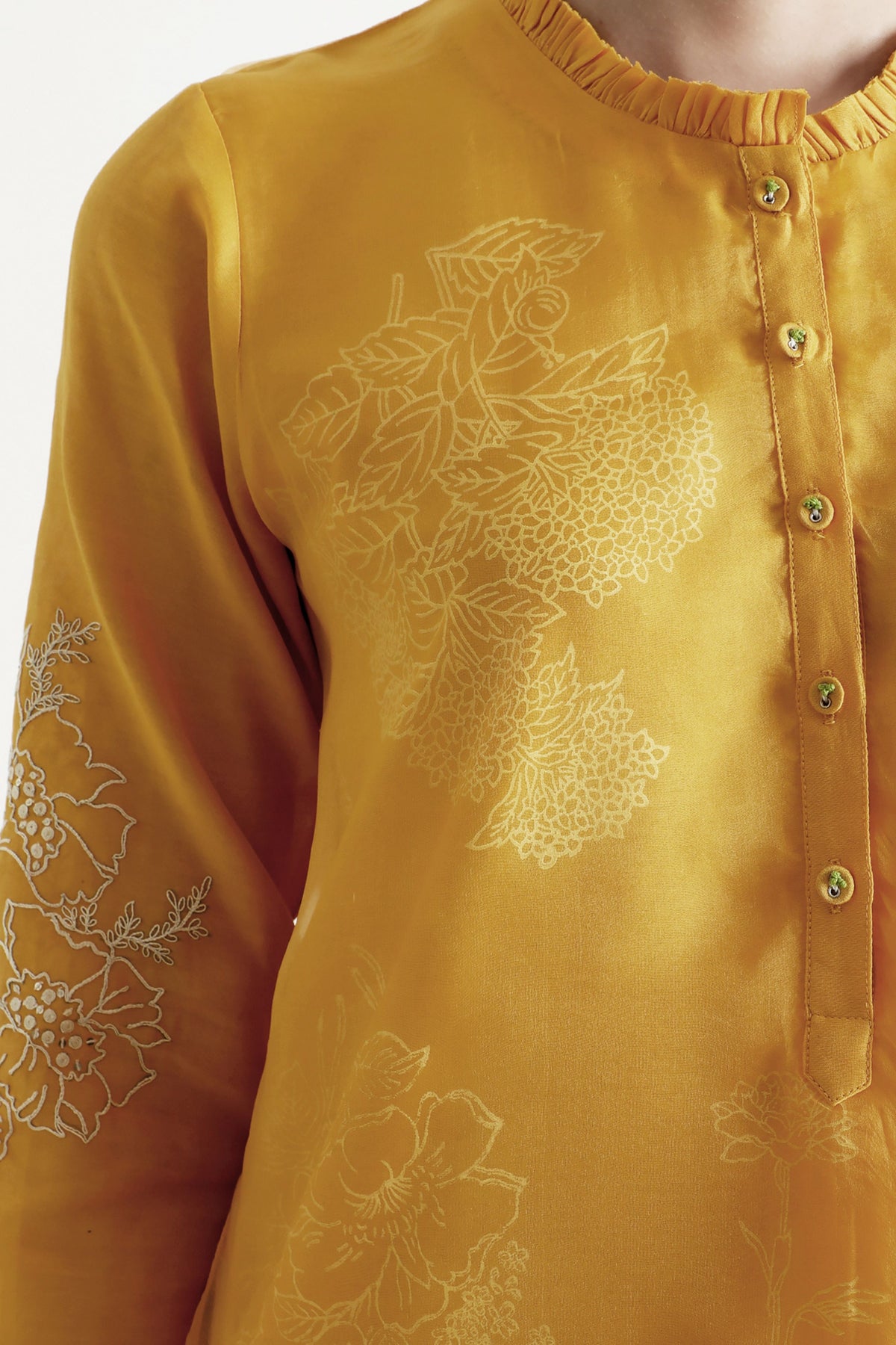 Printed Mustard Layered Kurta Set