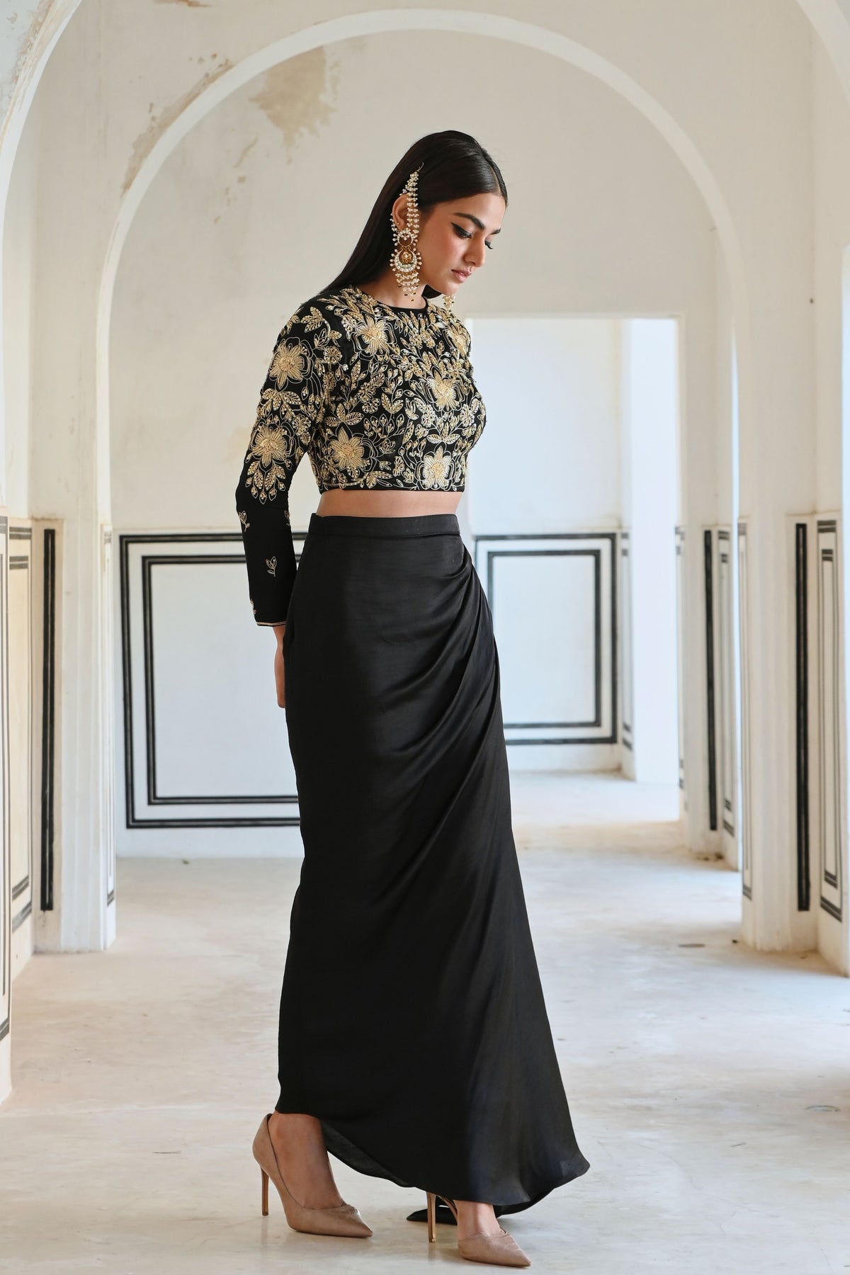 Black Embroidered Skirt Set