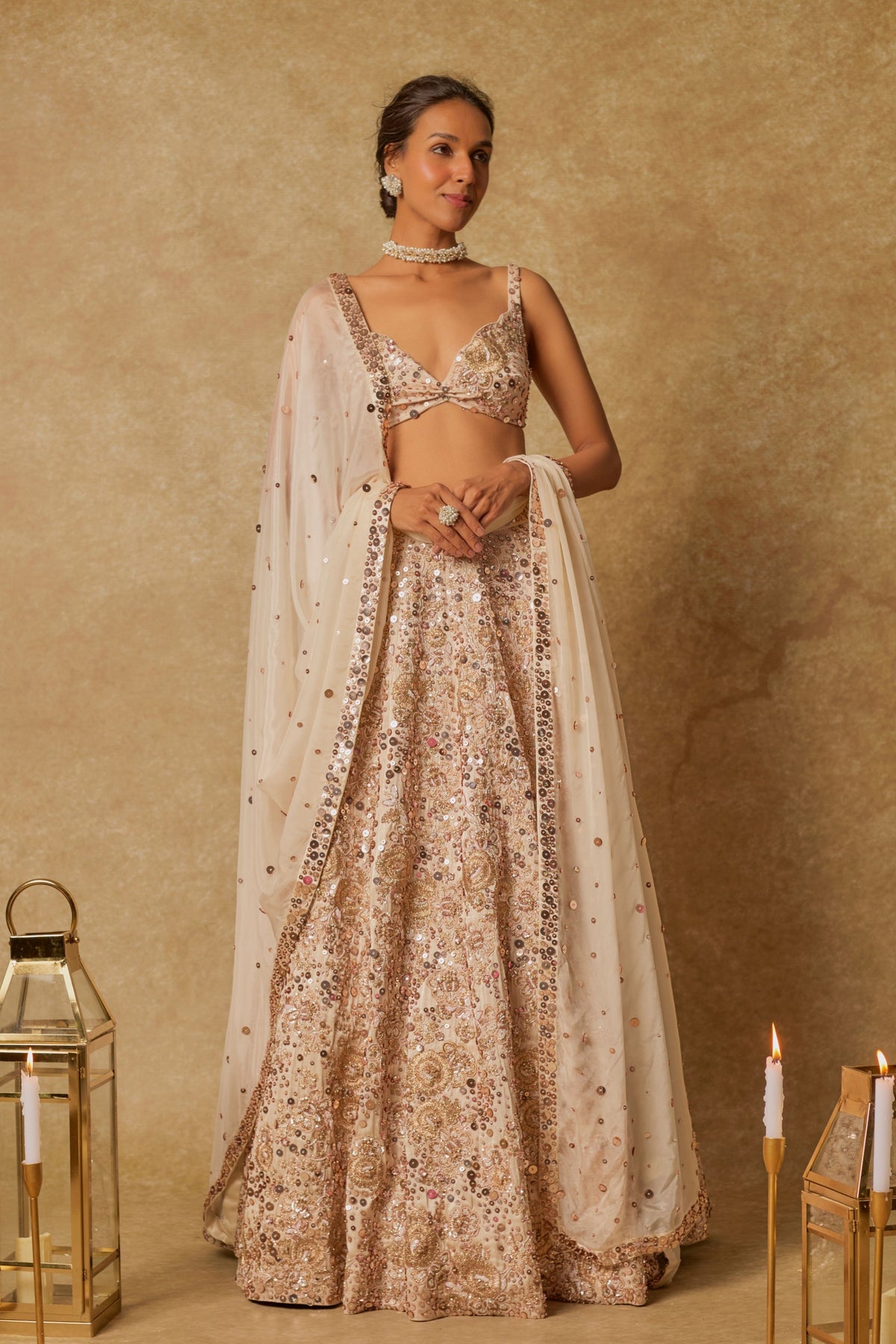 Beige Heavy Embroidered Lehenga Set