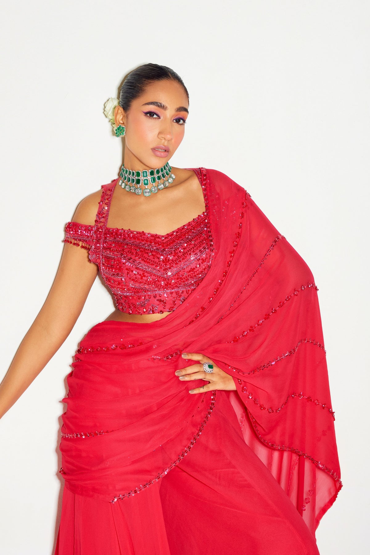 Tonal Embroidered Draped Sharara Set