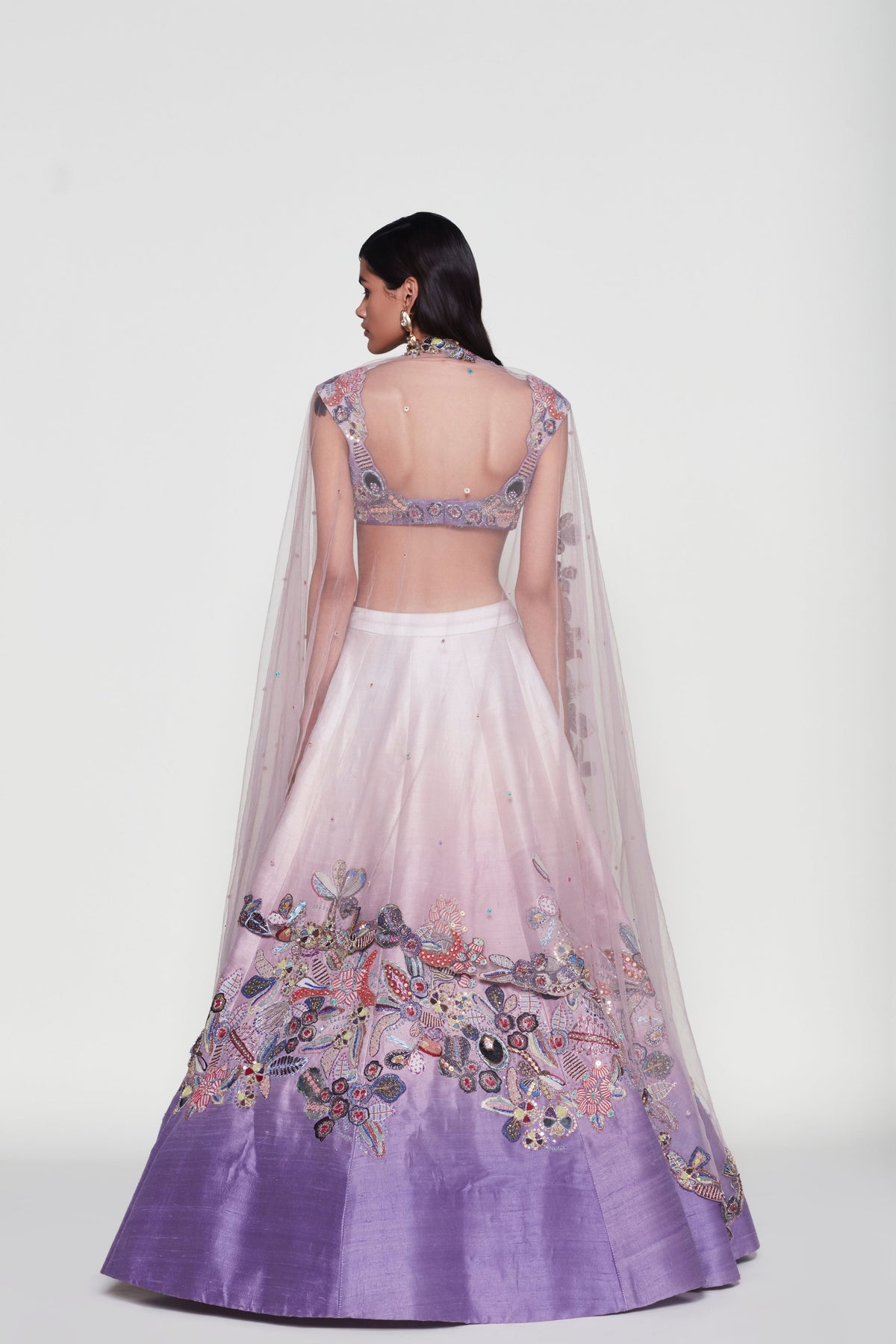 Ivory &amp; Amethyst Clematis Lehenga