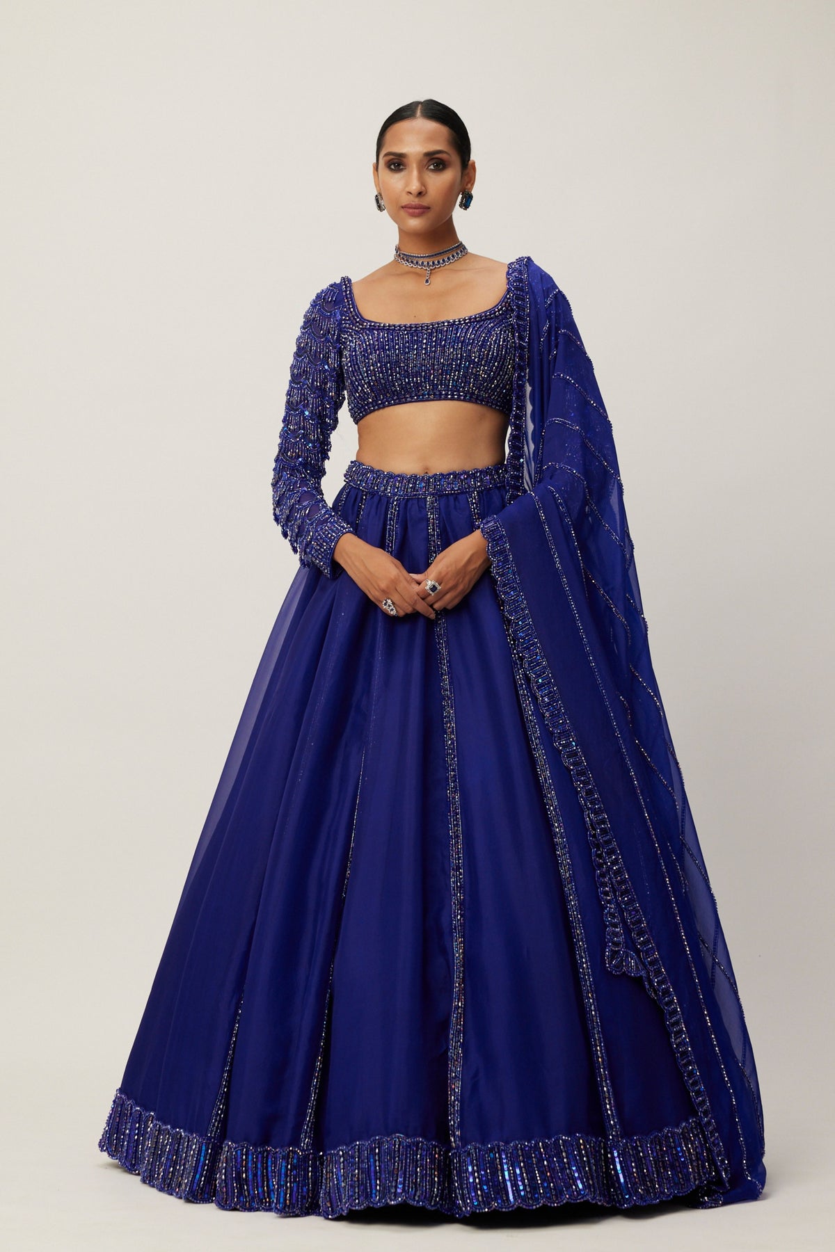 Cocktail Blue Organza Lehenga Set