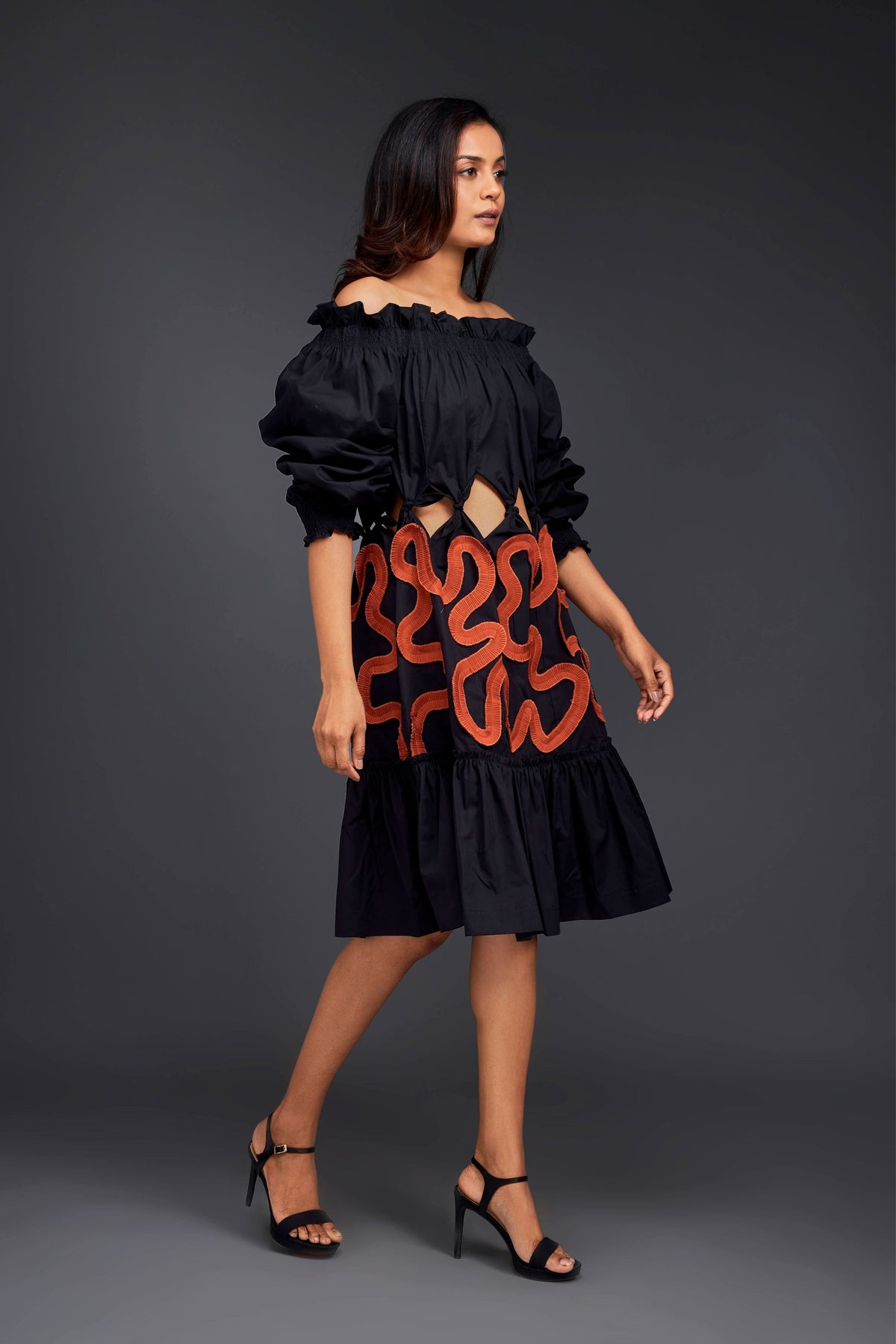 Black &amp; Rust Off-shoulder Dress