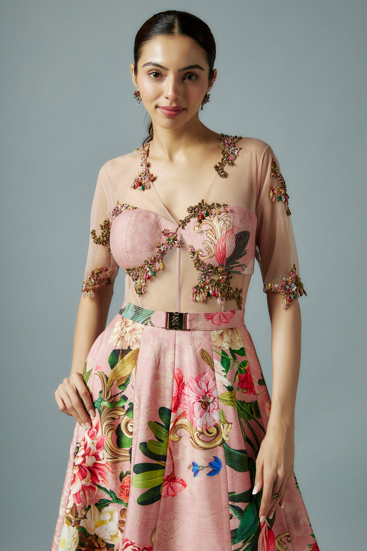 Pink Botanical Printed Gown