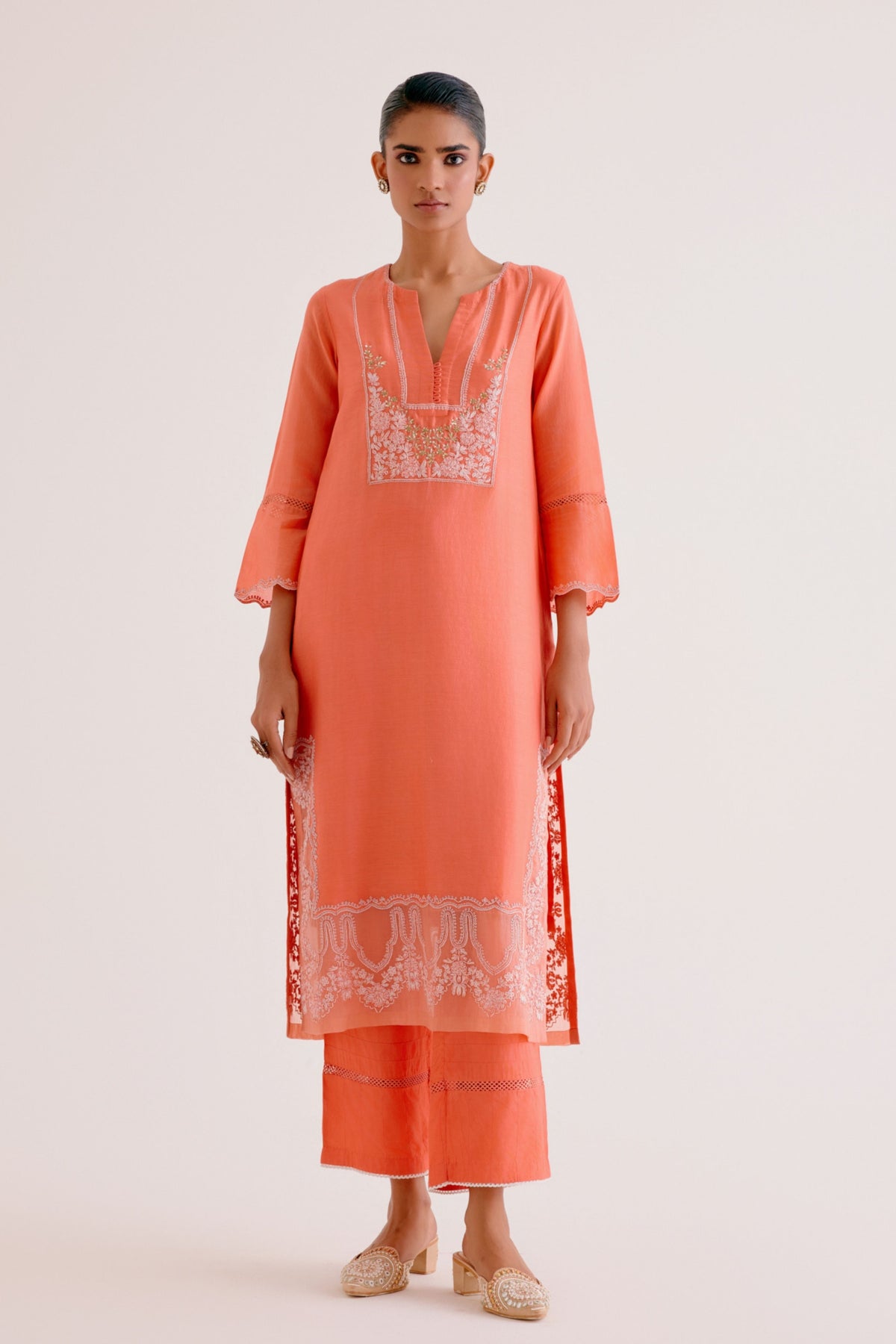 Orange Embroidered Kurta Set