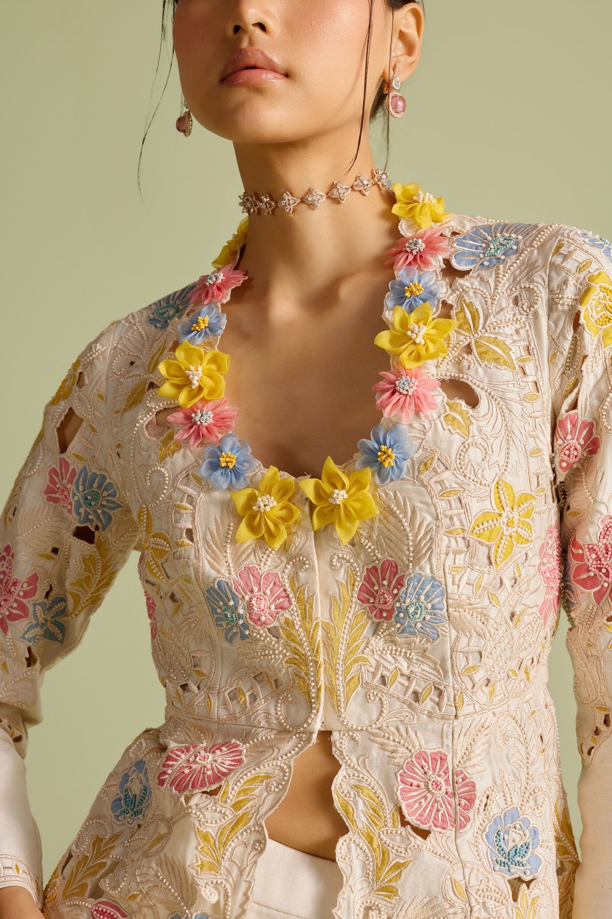 Pastel Embroidered Peplum Jacket