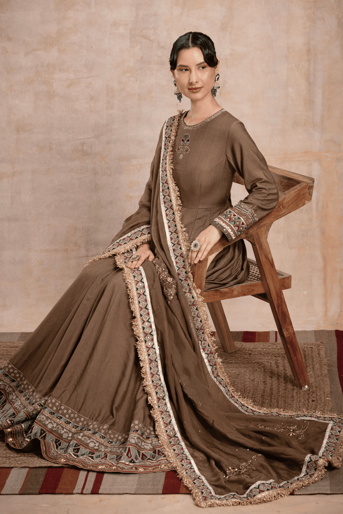 Aafiya Multicolored Anarkali Set Gold