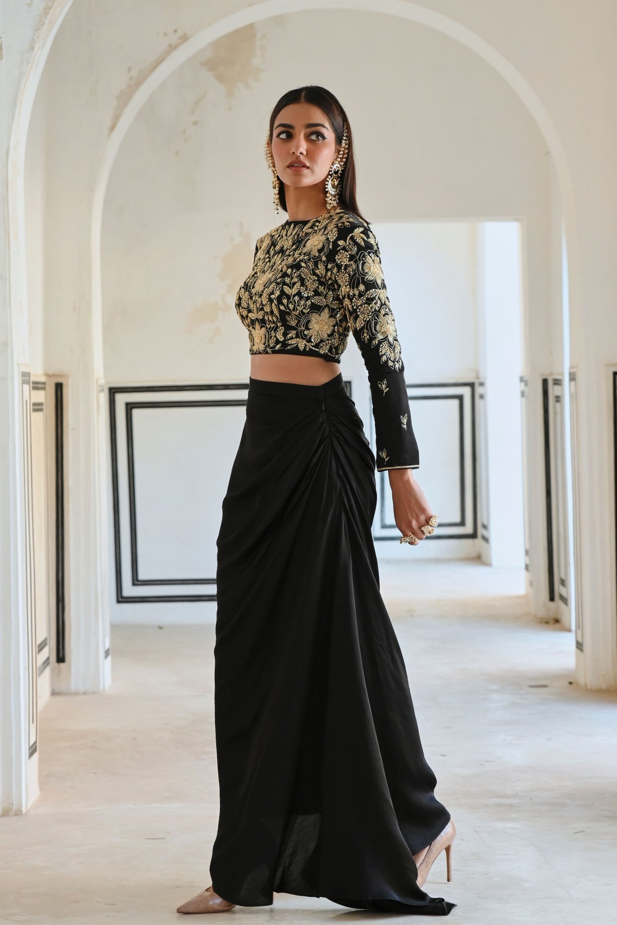 Black Embroidered Skirt Set