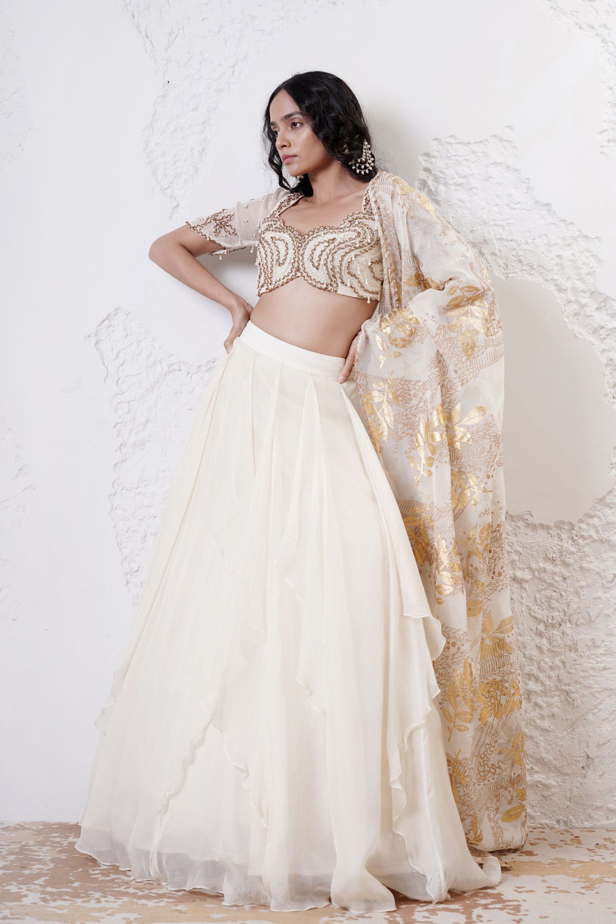 Ivory Ruffled Lehenga Set