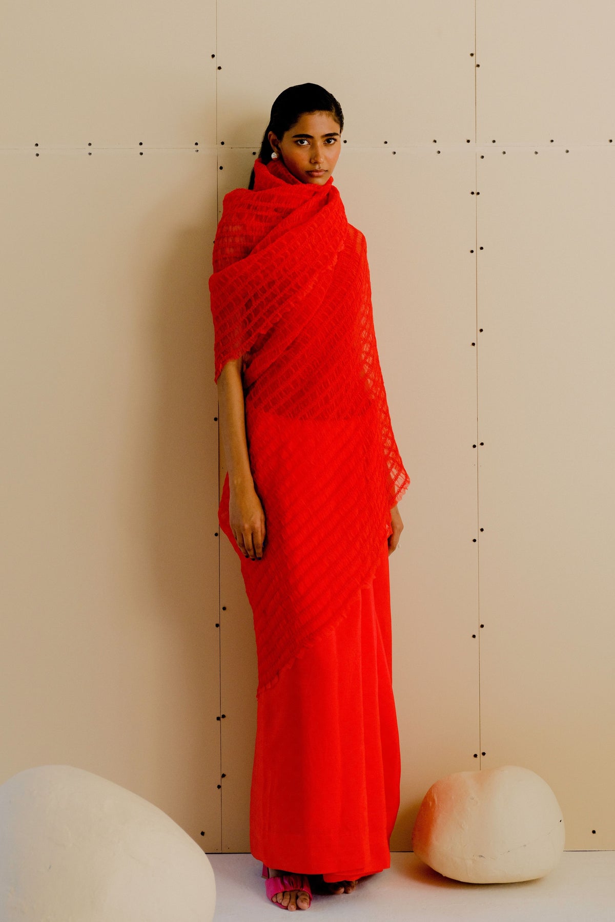 Poppy Red Blanca Saree