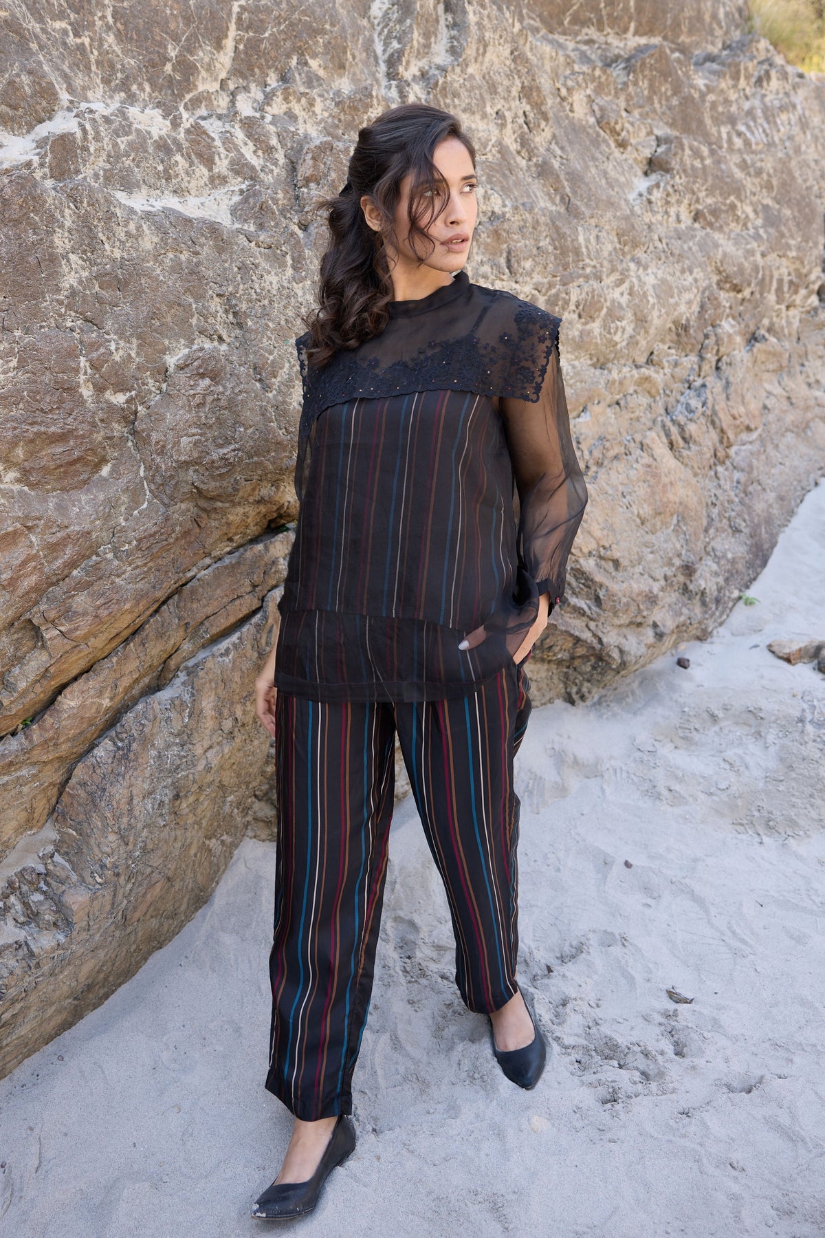 Black Pull Striped Trousers