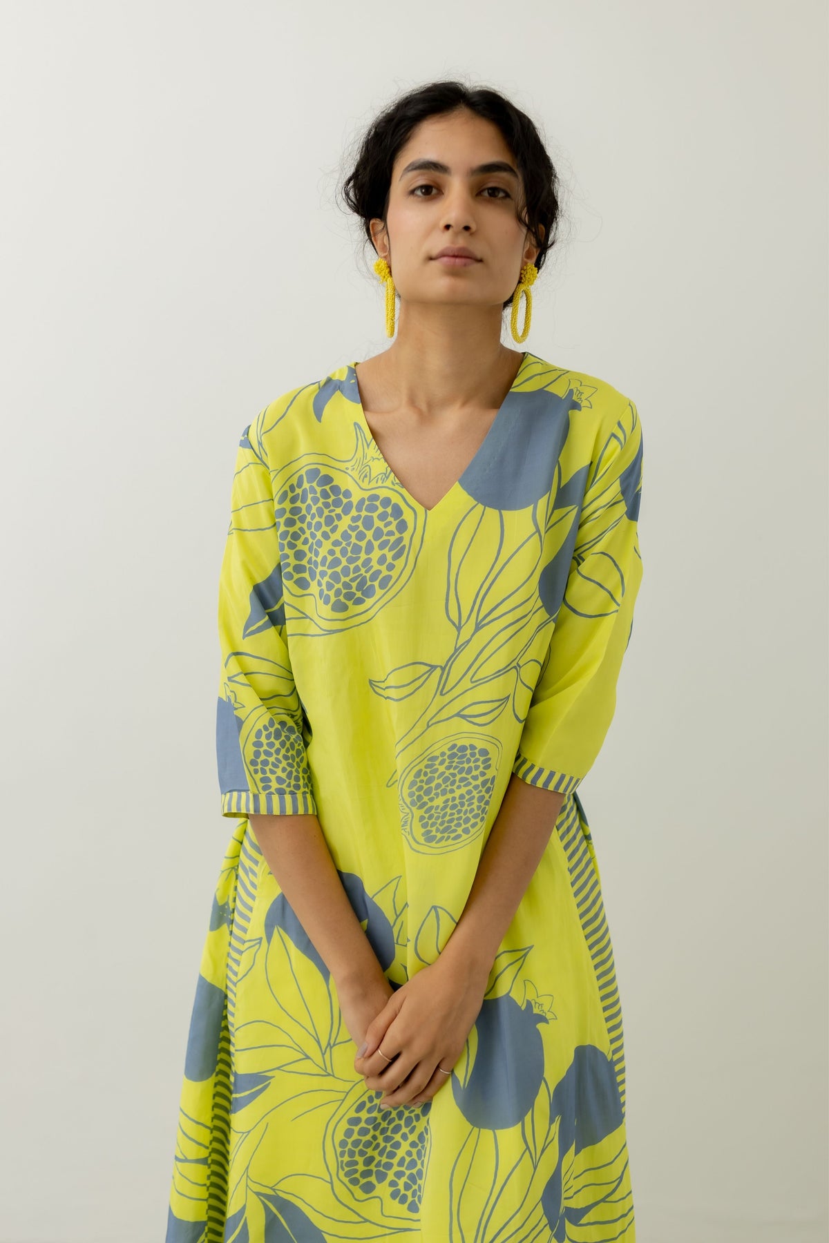 Yellow Pomegranate Print Kurta