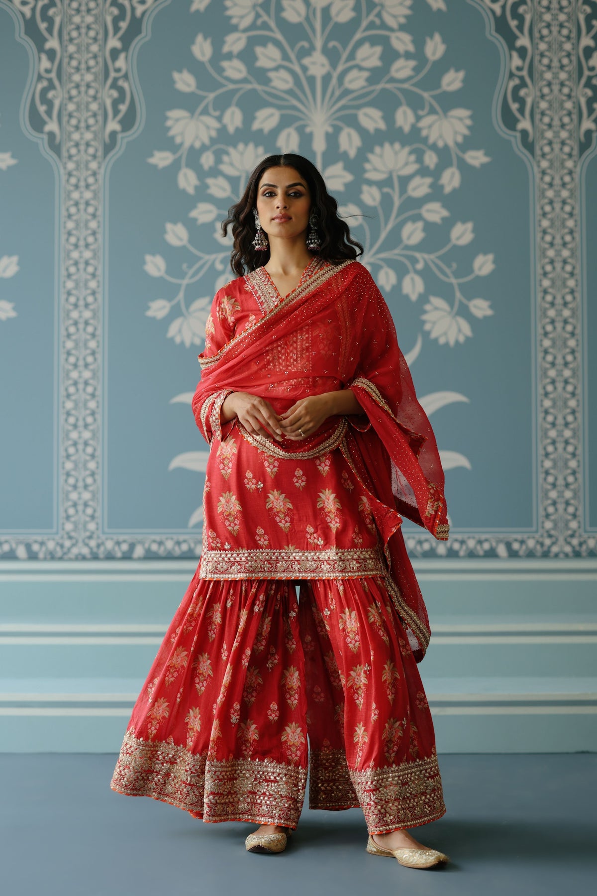 Red Sadhna Sharara Set