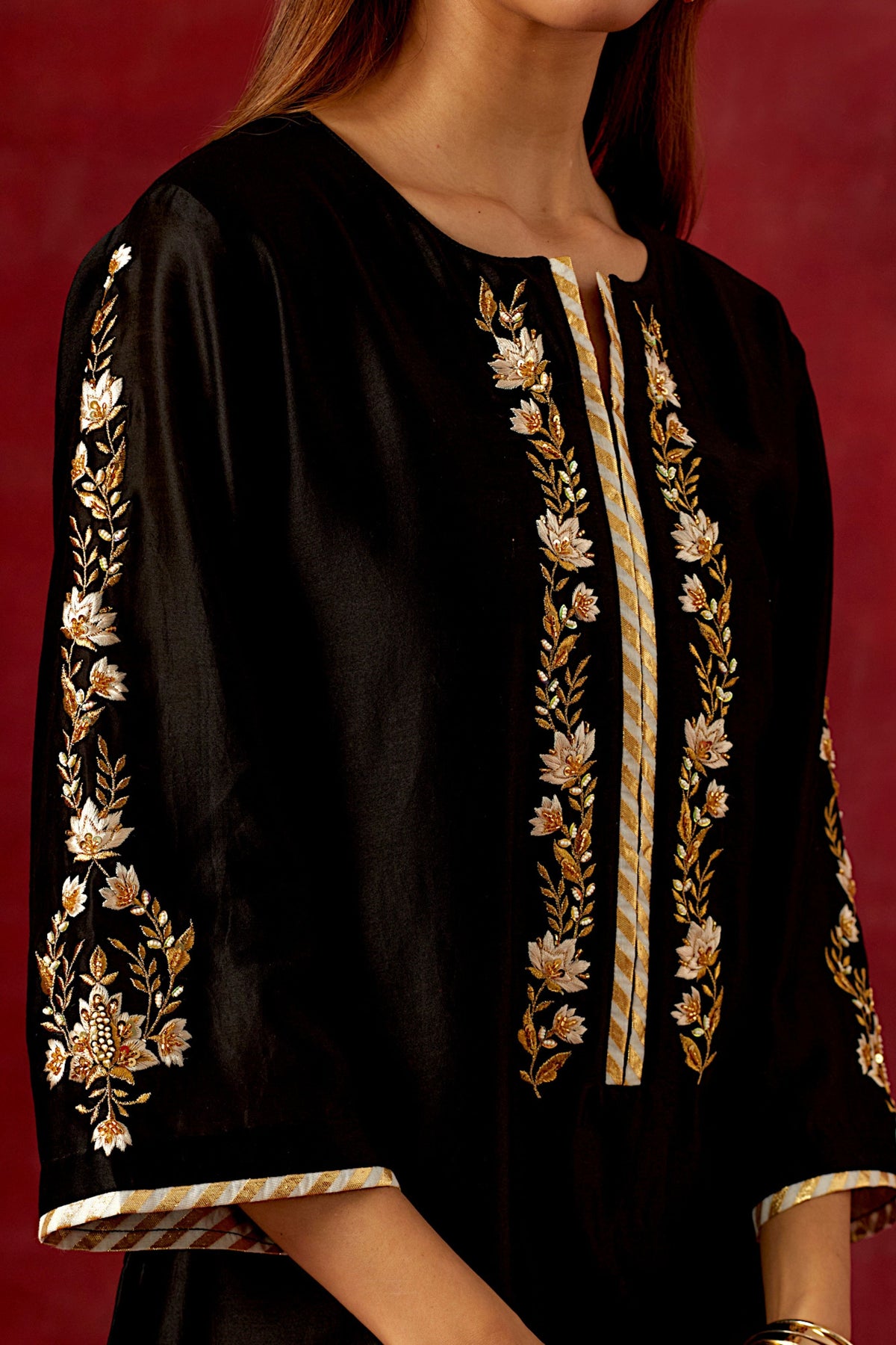 Black Round Hem Kurta Set