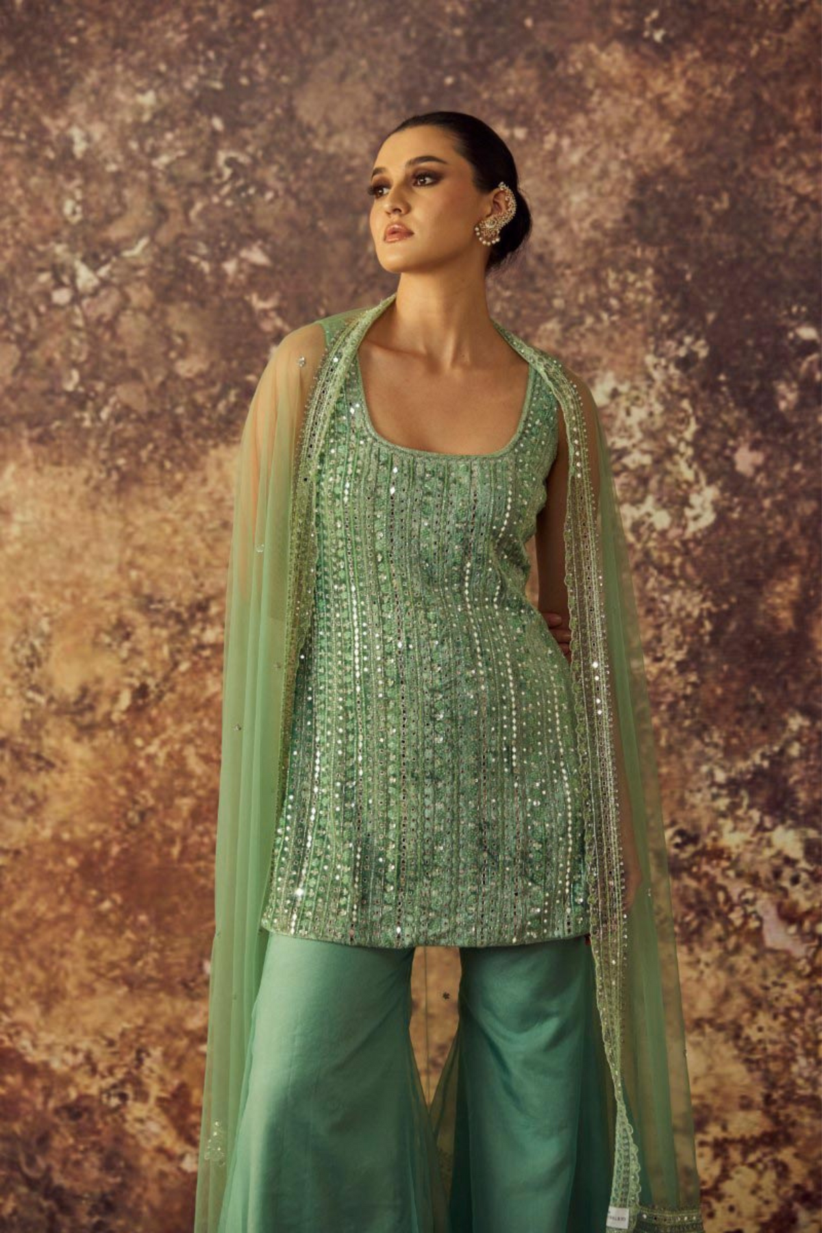 Green Embroidered Kurta Set