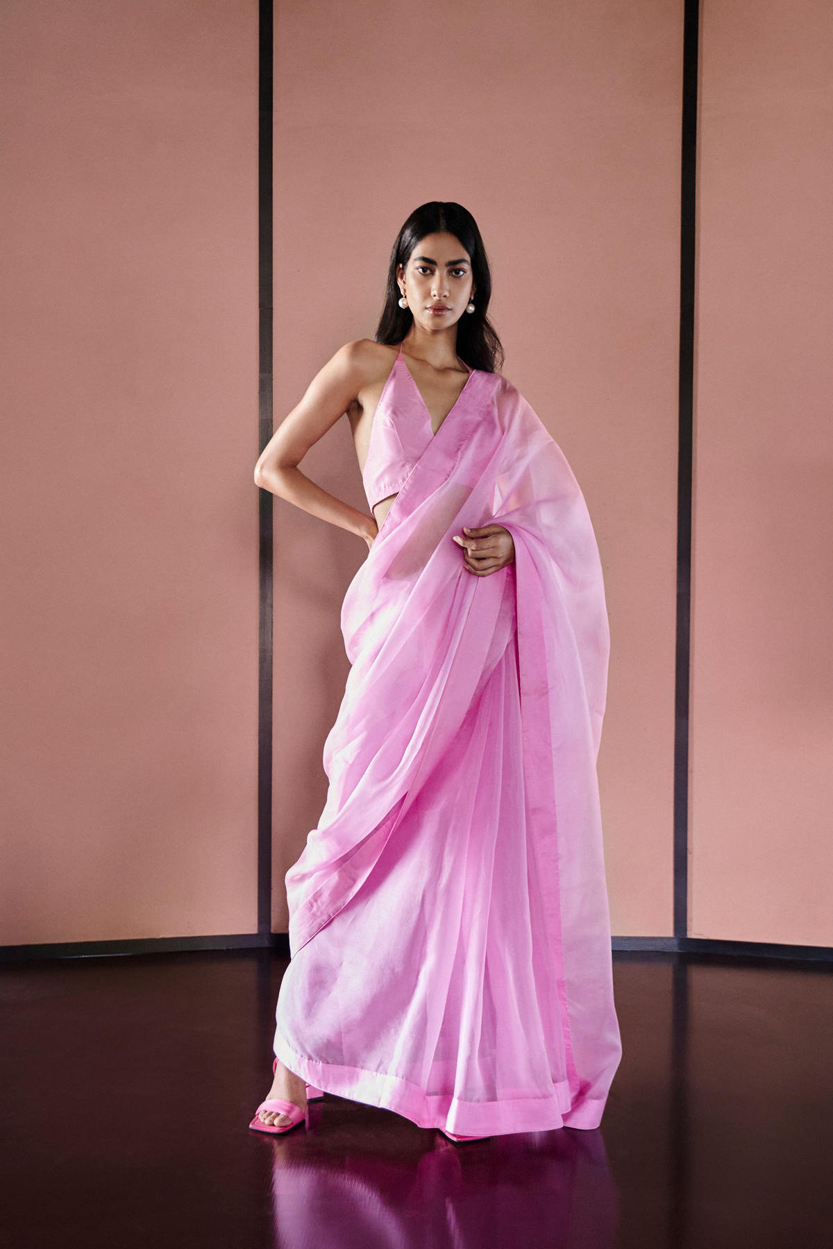 Handwoven Blush Pink Organza Sari