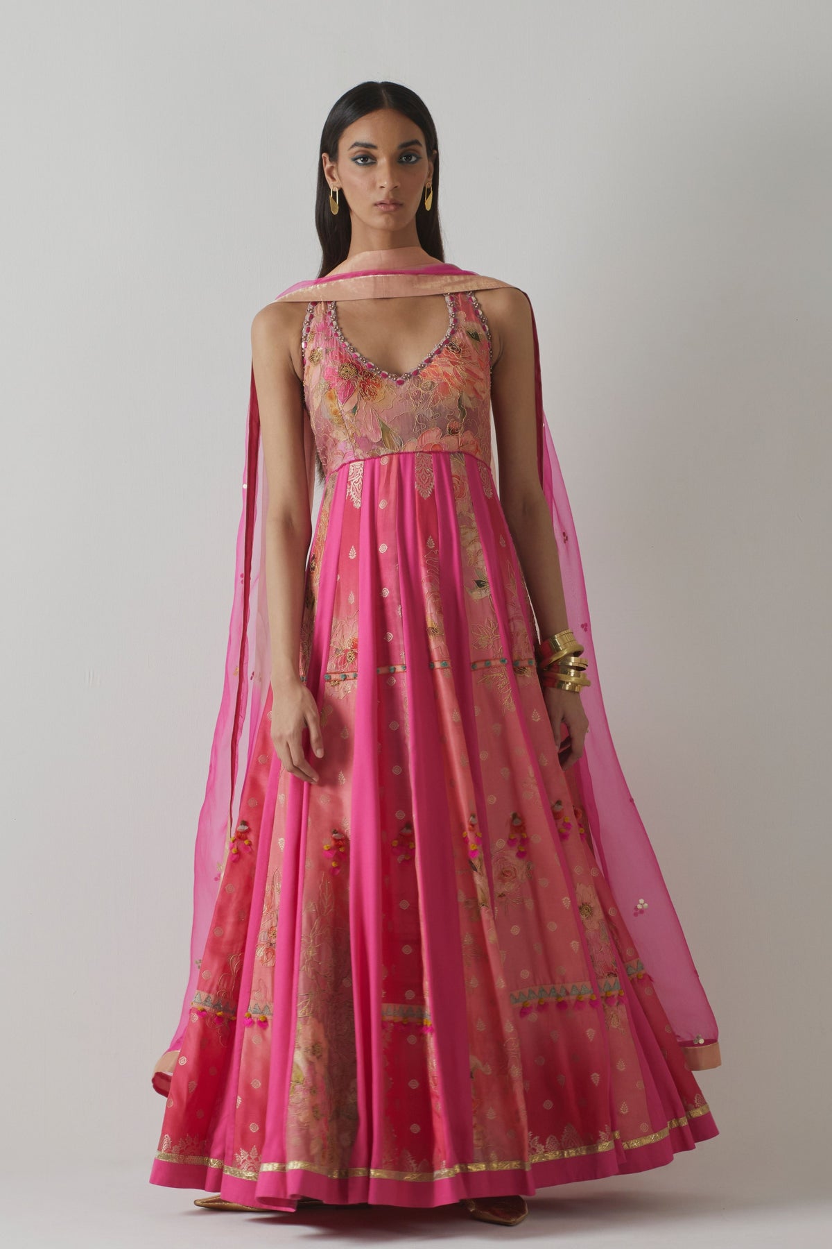 Pink Floral Anarkali Set