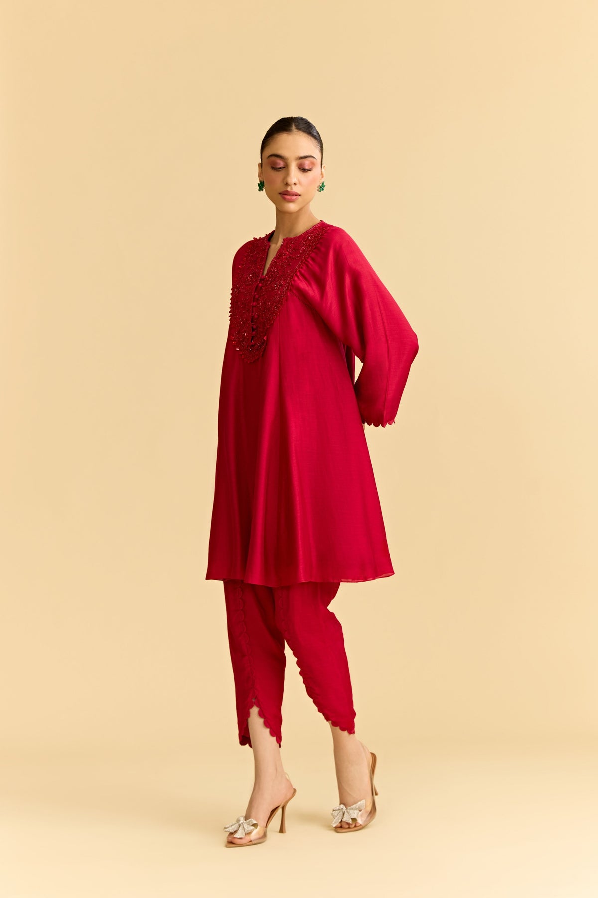 Red Flared Kurta Set