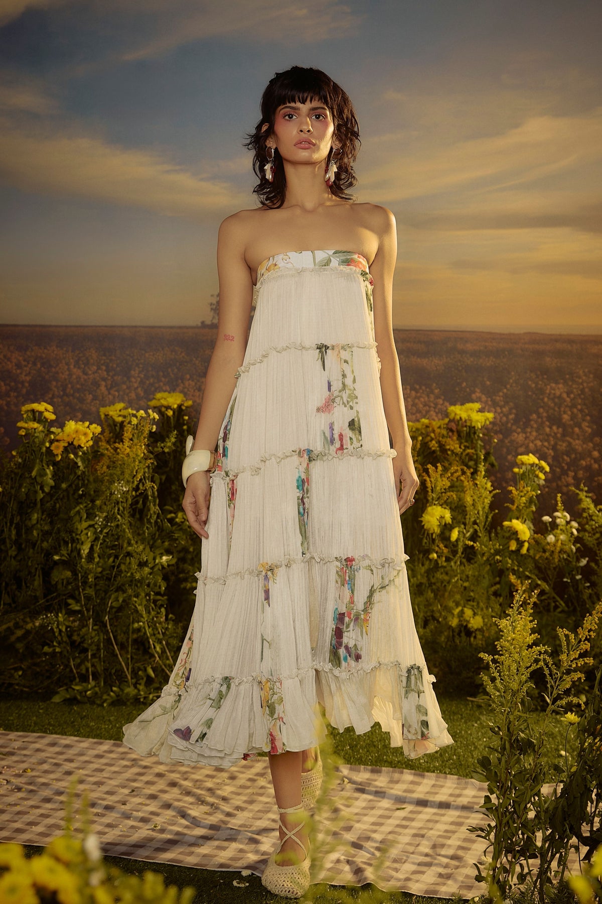 Three-tiered Chiffon Dress