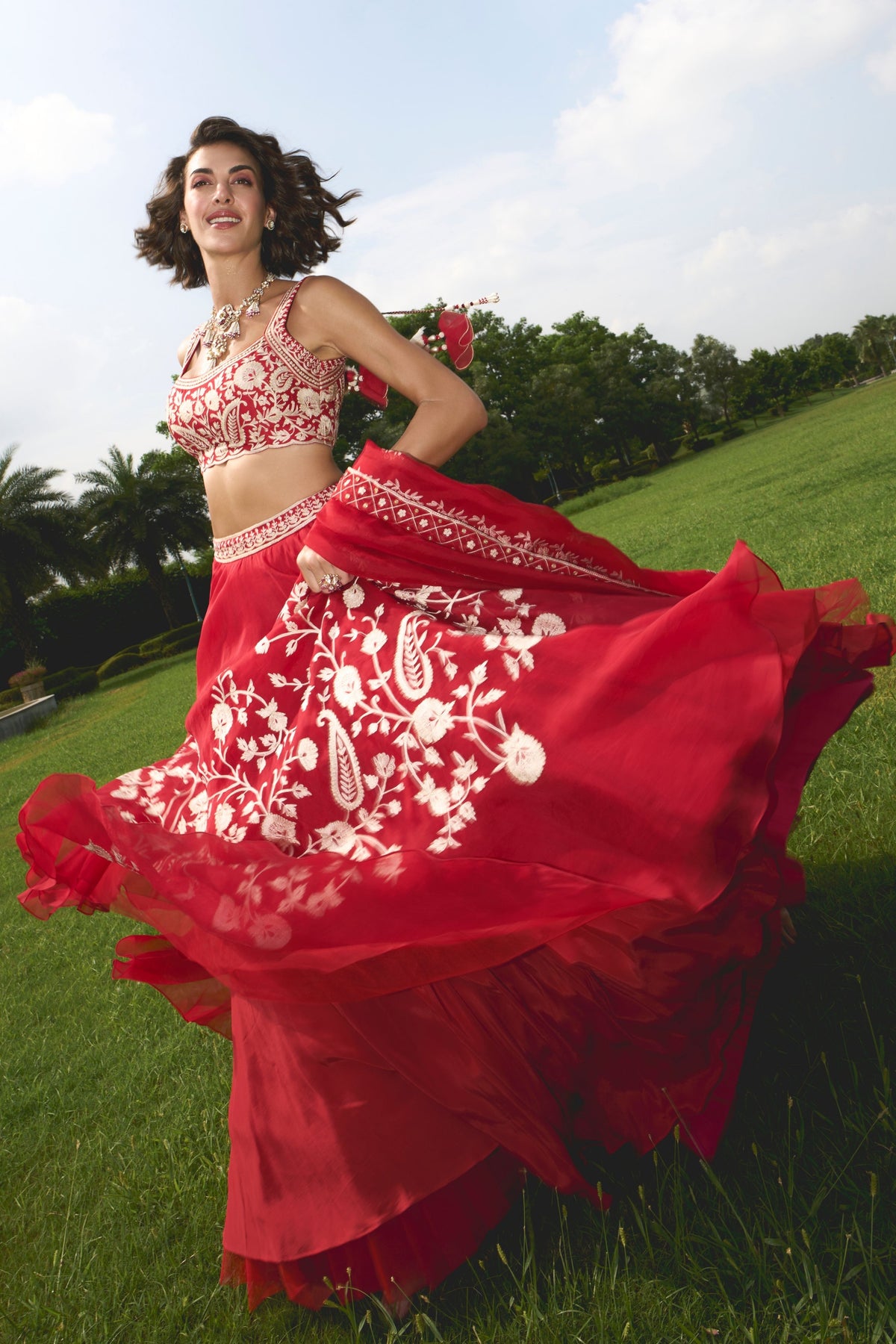 Red Organza Lehenga Set