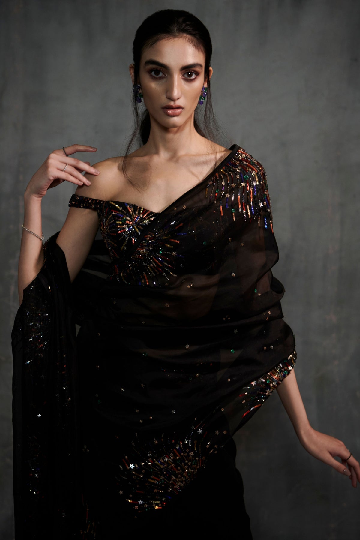 Black Pre Stitched Saree