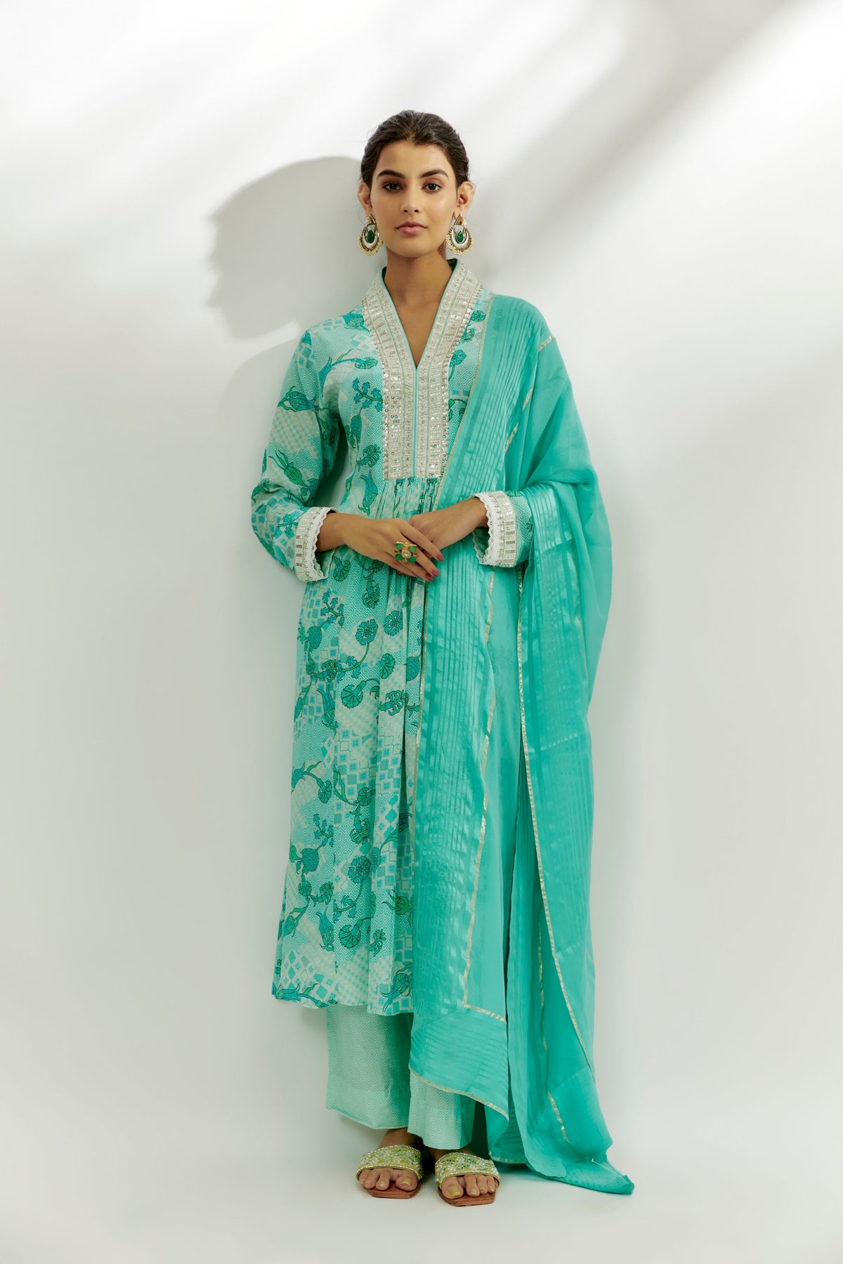 Cyan Blue Printed Kurta Set