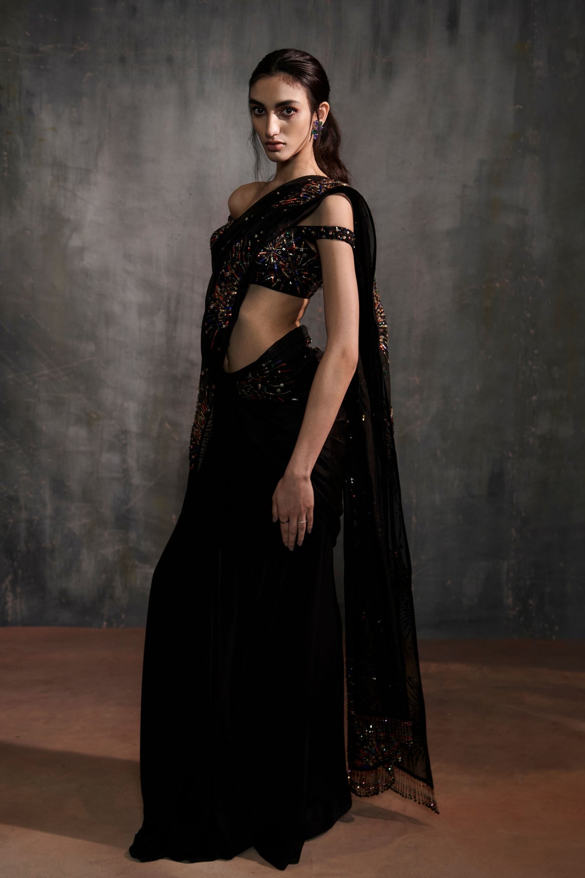 Black Pre Stitched Saree