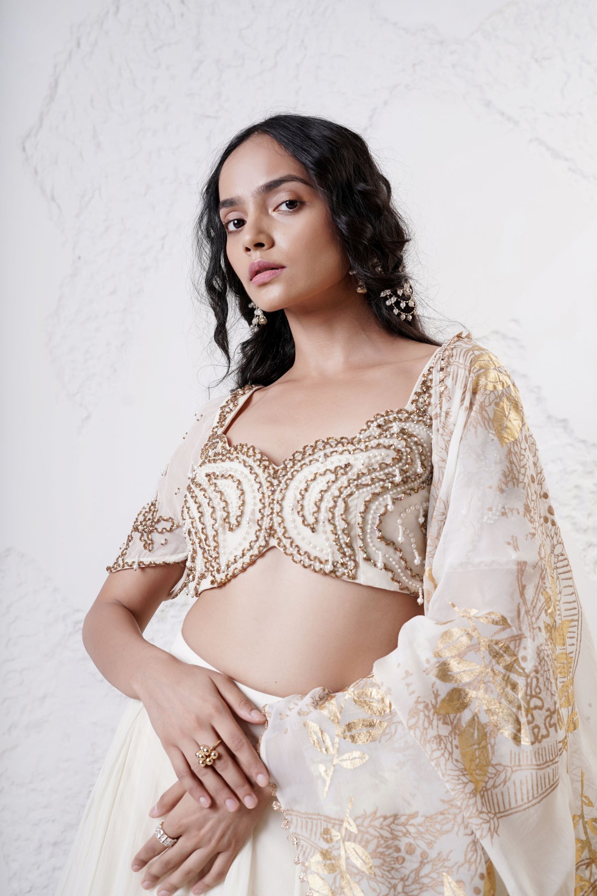 Ivory Ruffled Lehenga Set