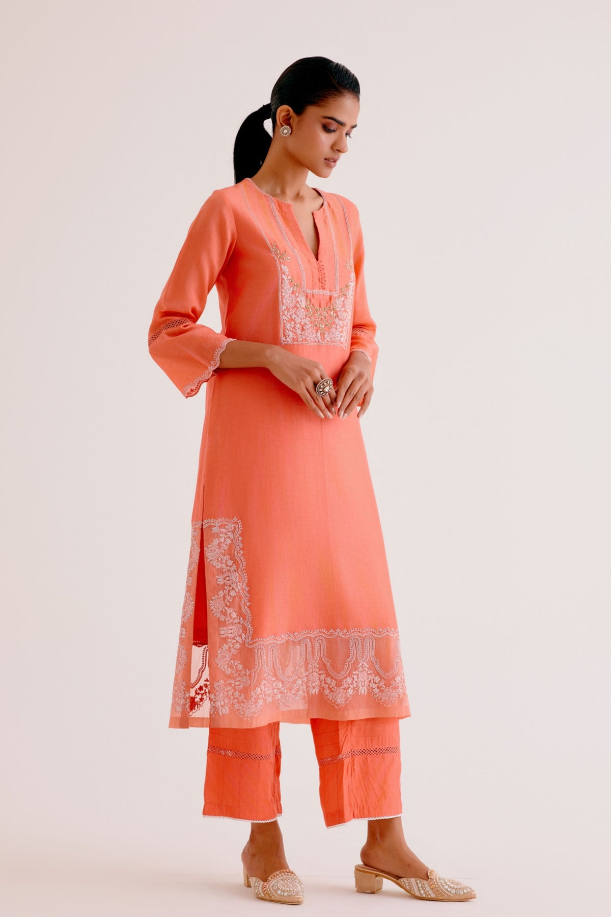 Orange Embroidered Kurta Set