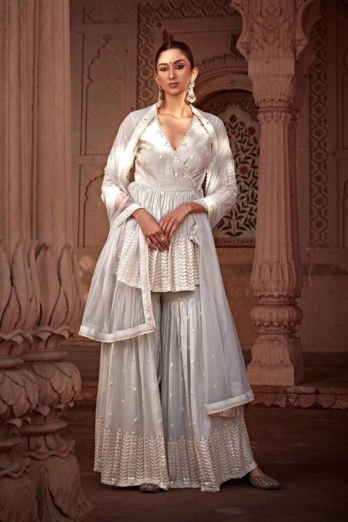 Ice Blue Leaf Sharara Set