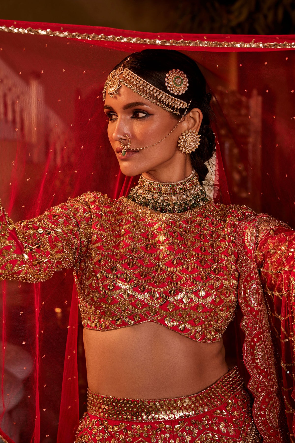 Red Zinnia Lehenga Set