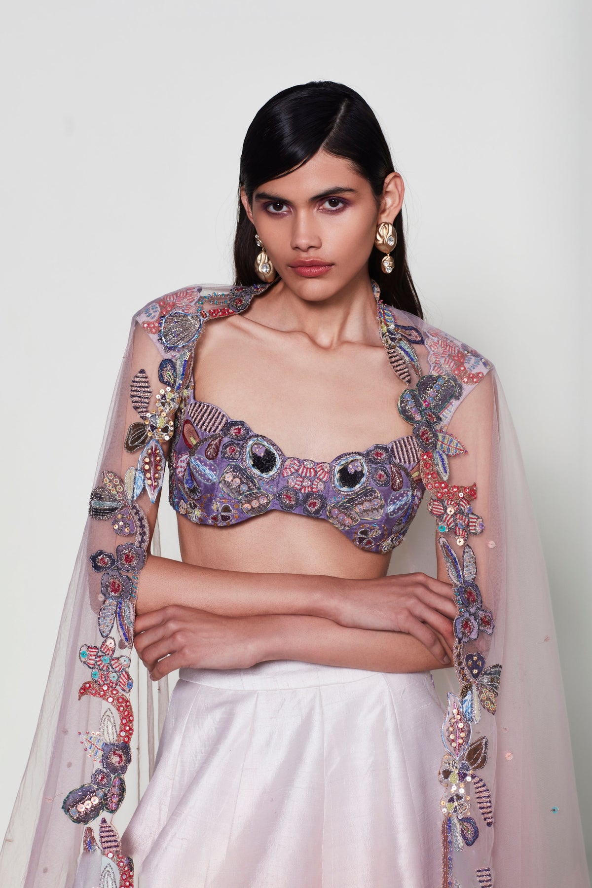 Ivory &amp; Amethyst Clematis Lehenga