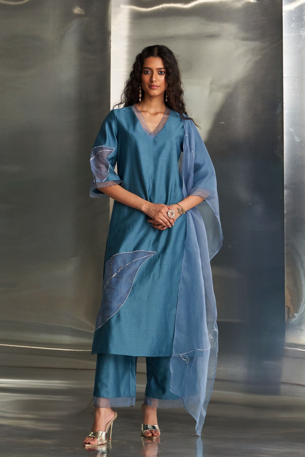 Steel Blue Straight Kurta Set