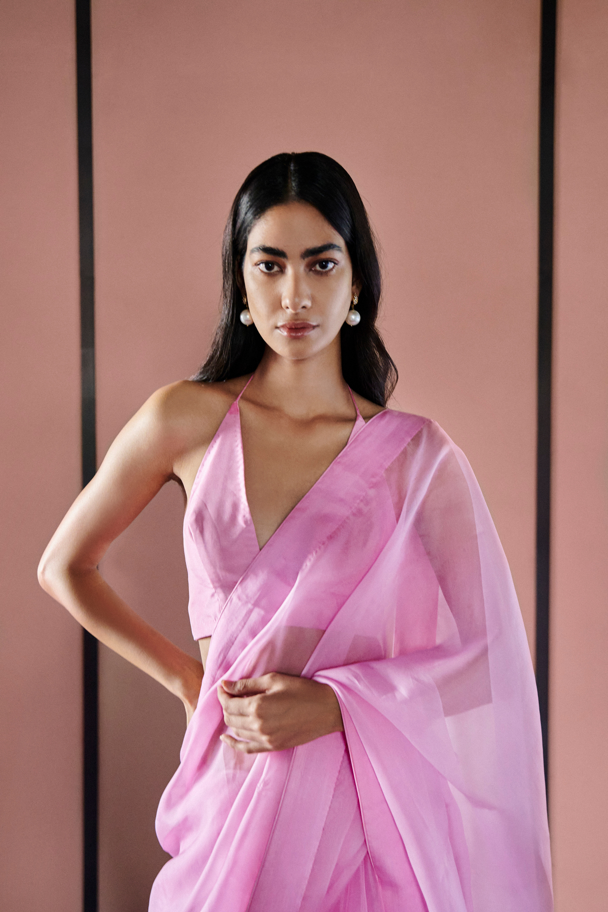 Handwoven Blush Pink Organza Sari