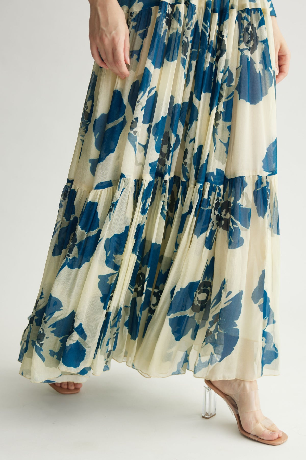 Blue Floral Crinkled Skirt