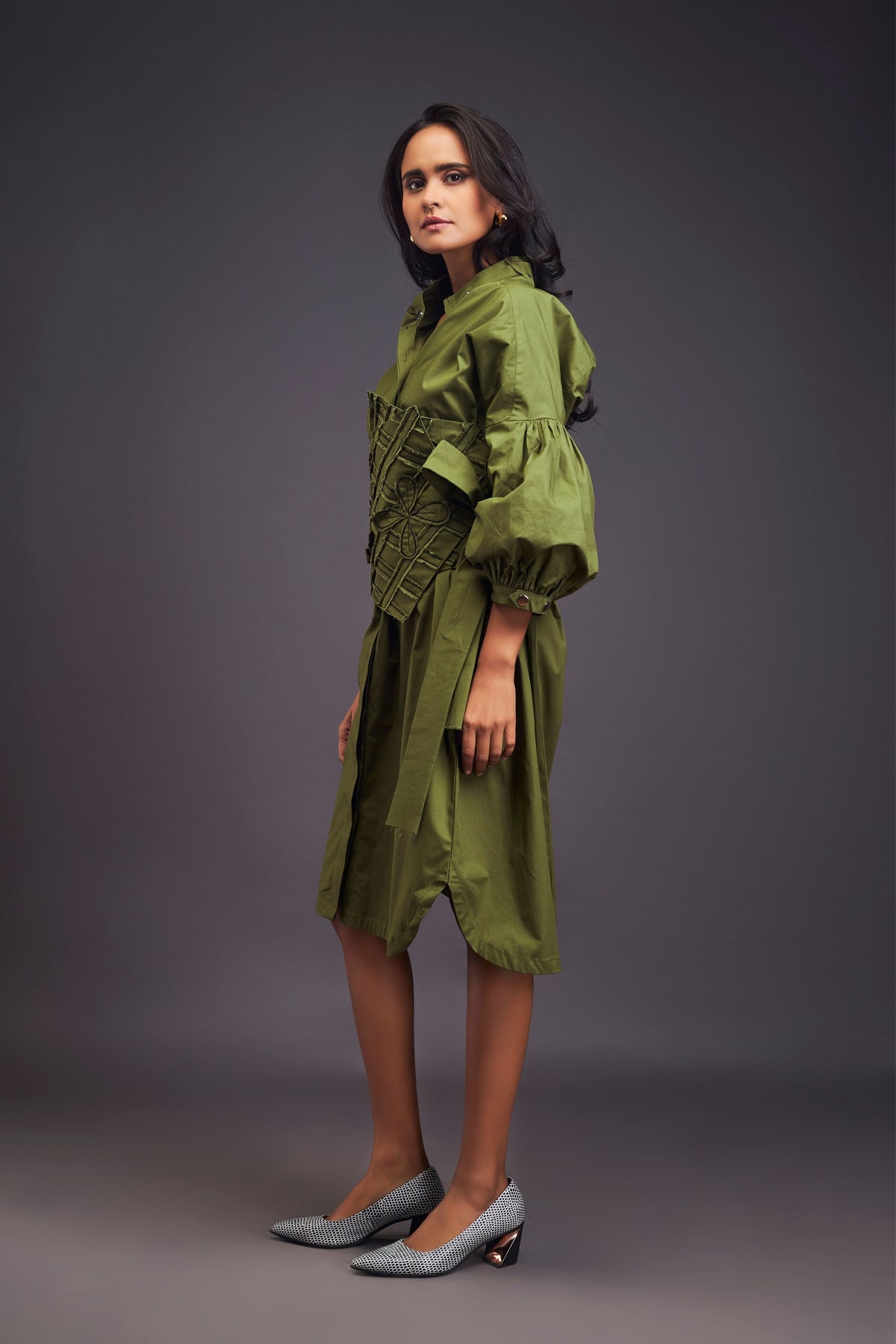 Green Shirt Dress With Belt