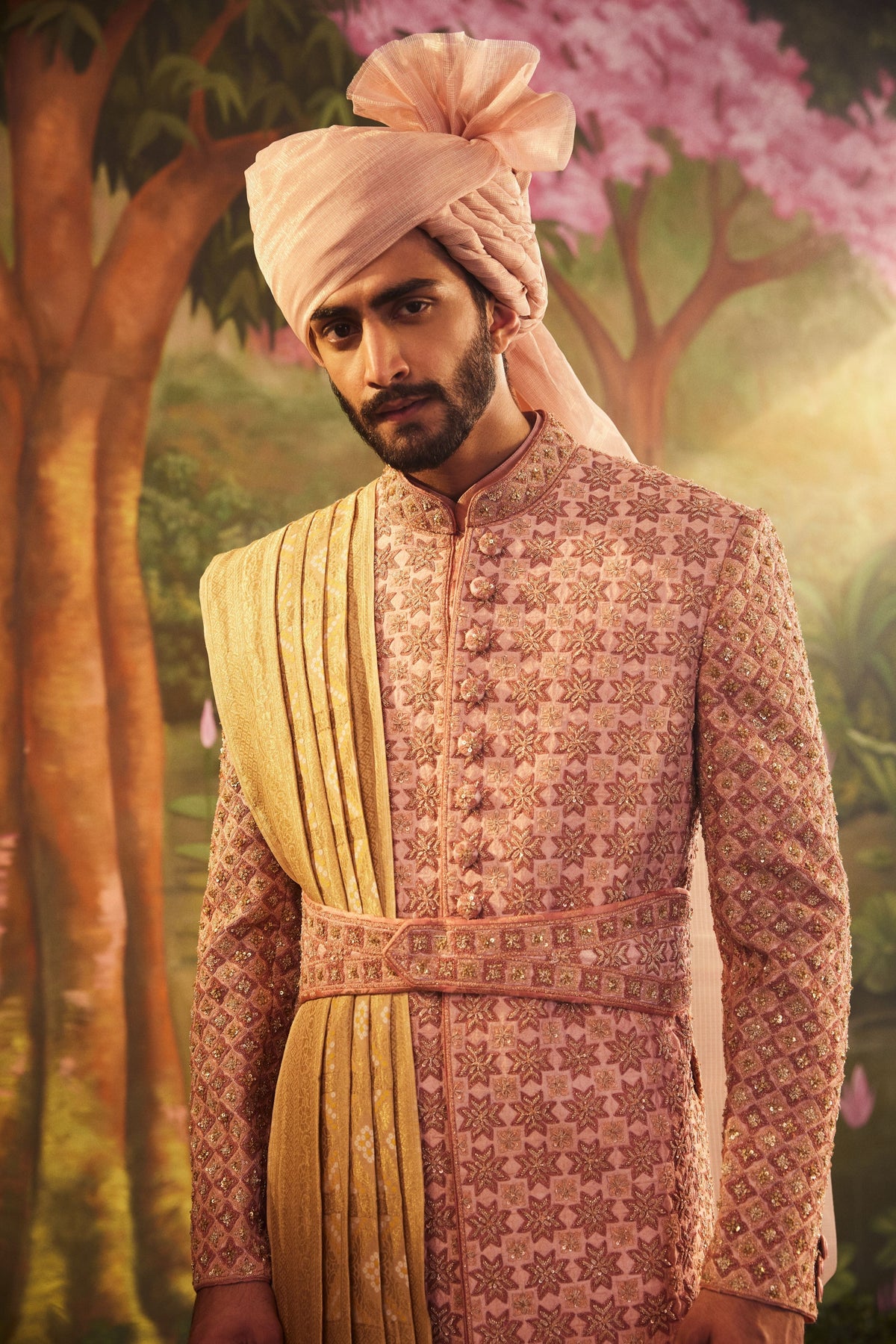 Pink Raw Silk Sherwani