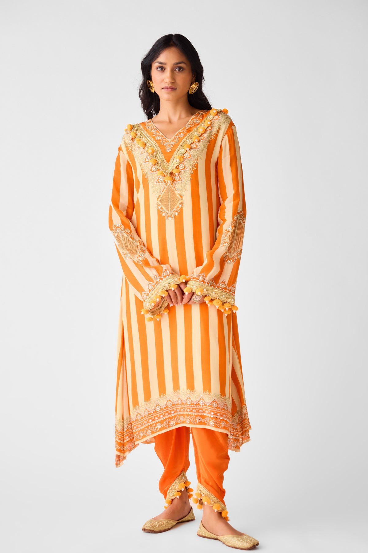 Orange Pearl Embellished Tunic Set